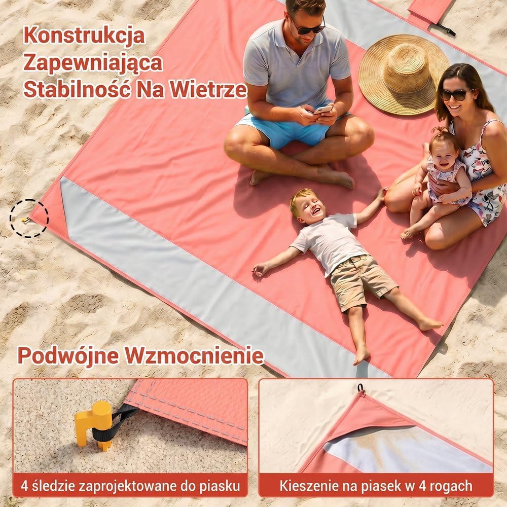 Detalle 2 de Wolfwise duży koc plażowy, lekki, wodoodporny i odporny na piasek, różowy