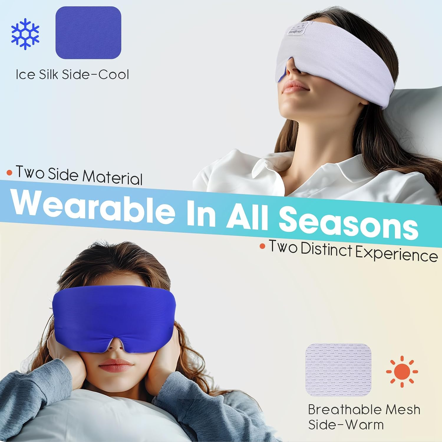 Detalle de MUSICOZY Sleep Headphones: Ice Silk Sleep Mask with Bluetooth 5.4 for Side Sleepers