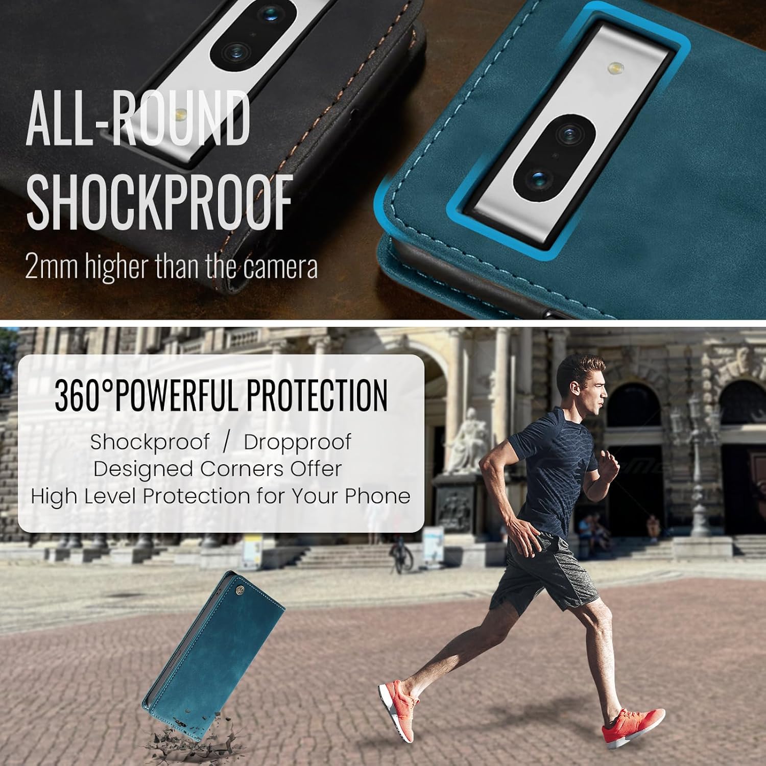 Thumbnail 1 de Azororo Handyhülle für Google Pixel 7 5G – Flip-Case aus PU-Leder mit Magnet, Kartenfach & Standfunktion (Blaugrün)