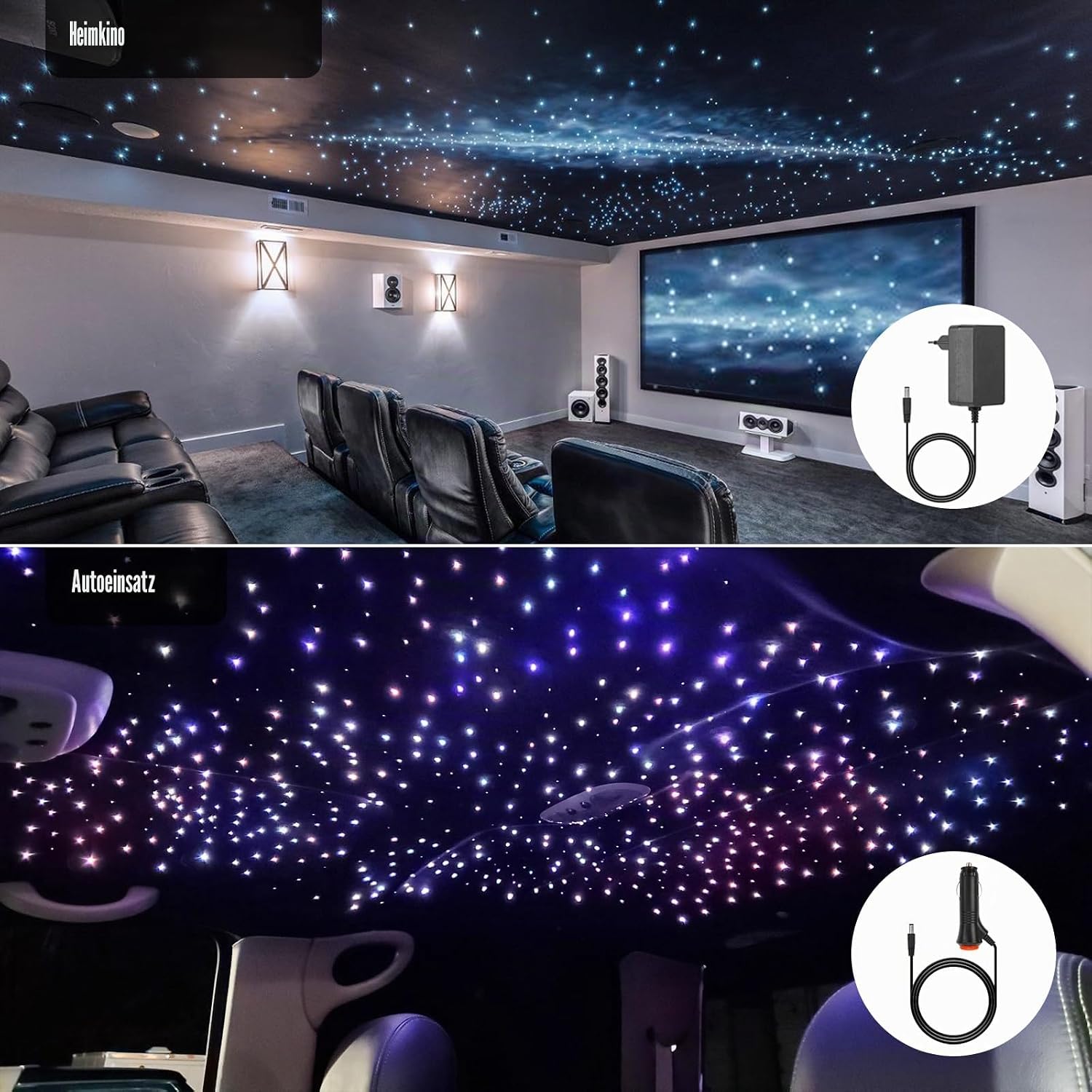Detalle de CHINLY 6W Twinkle Sternenhimmel Glasfaser Kit – RGBW Bluetooth, Musikaktivierung, Auto/Deckenmontage