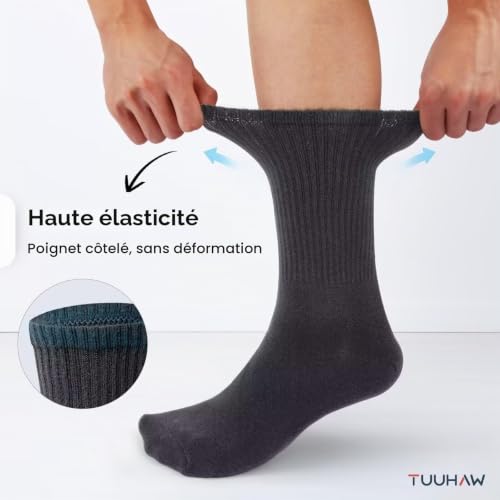 Detalle de TUUHAW Chaussettes de sport 39-42 en coton gris, éponge coussinée