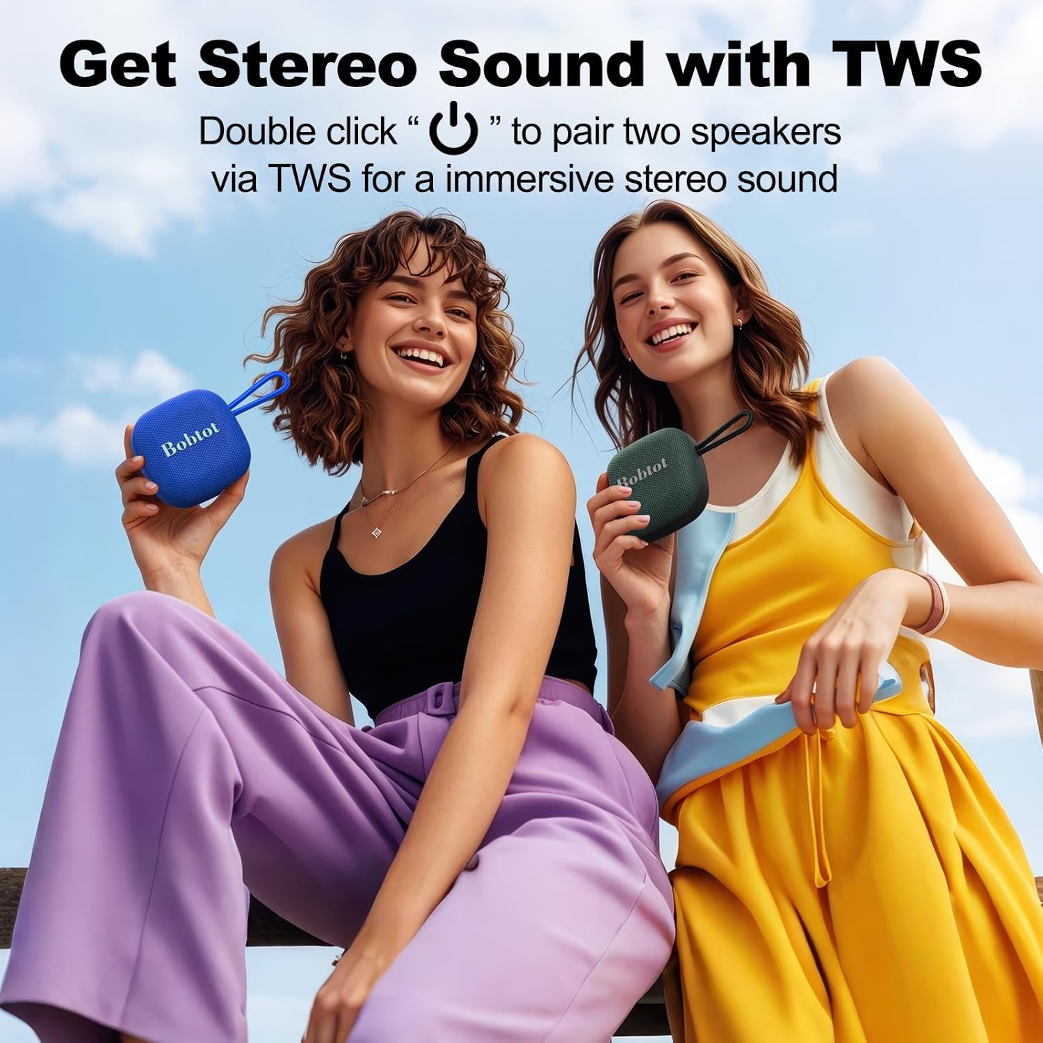 Detalle de Bobtot Portable Wireless Bluetooth Speakers (IPX7) with 16 Hours Playtime, Built-in Mic & TWS – Grey