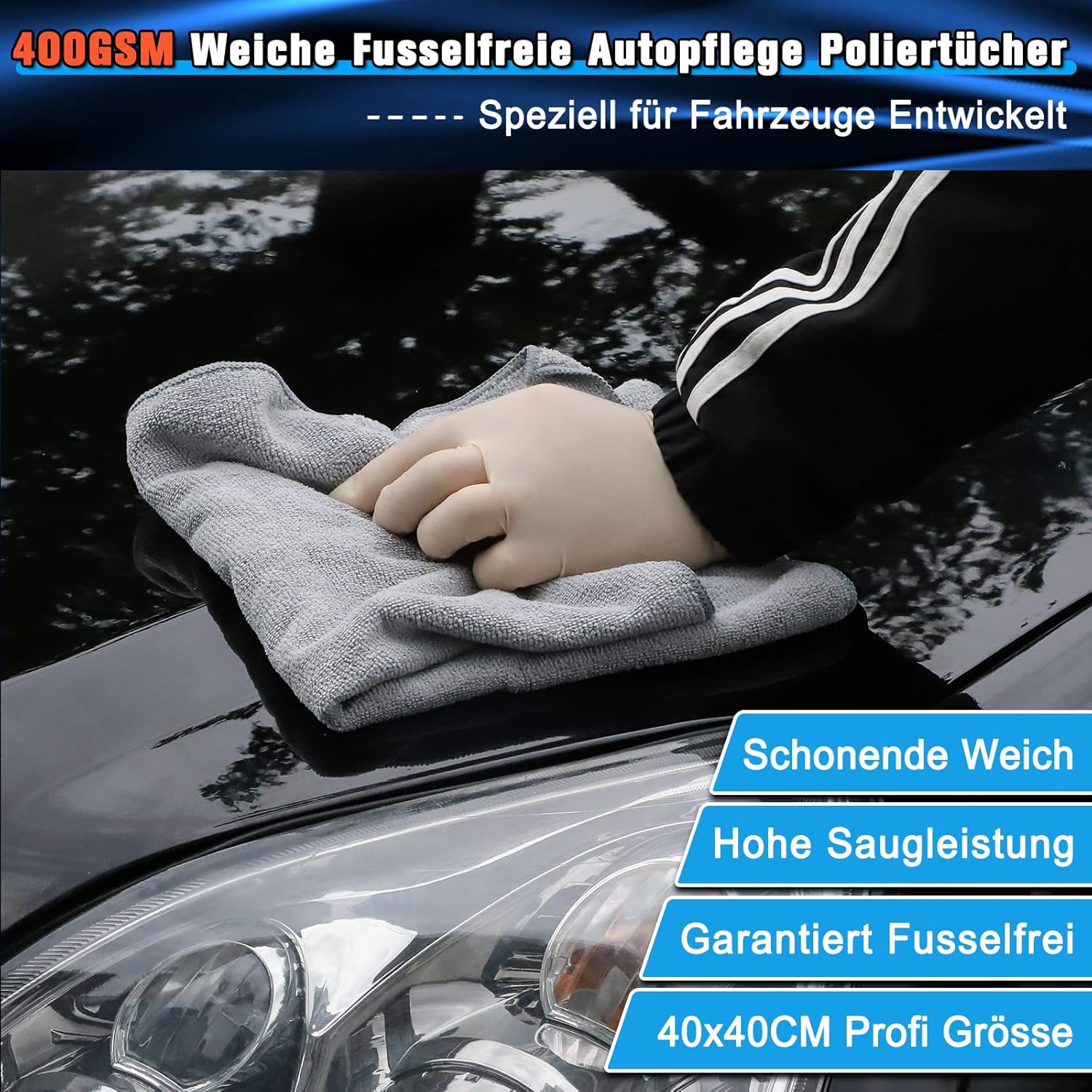 Thumbnail 3 de Kasauber Hand Polierschwamm Auto Set Profi 100 mm – Wachs-Applikator-Pads mit Griff & Mikrofaserpoliertüchern