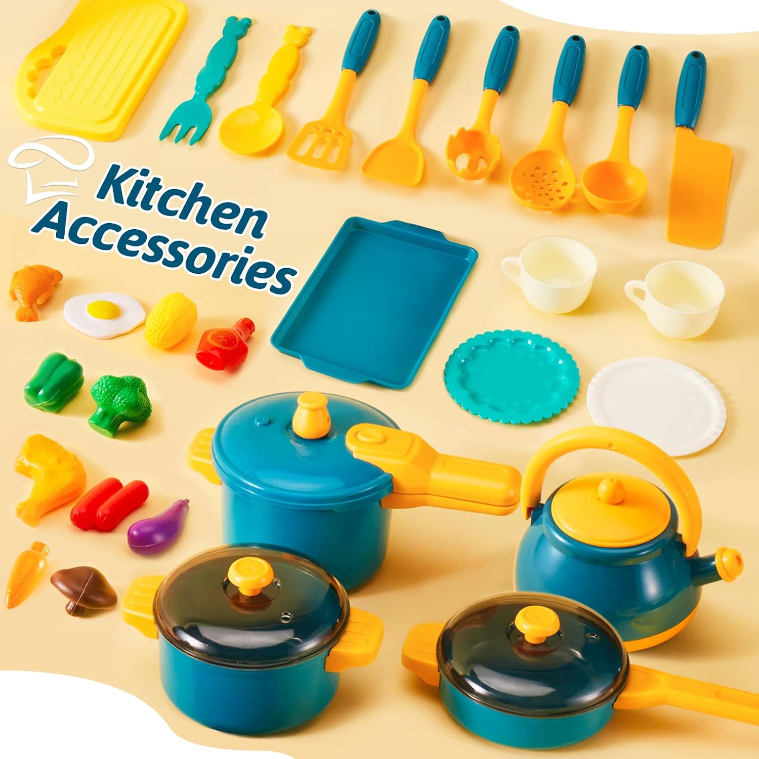 Detalle de LINFUN KIDS Mud Kitchen Accessories Toy Pots and Pans Play Food Set
