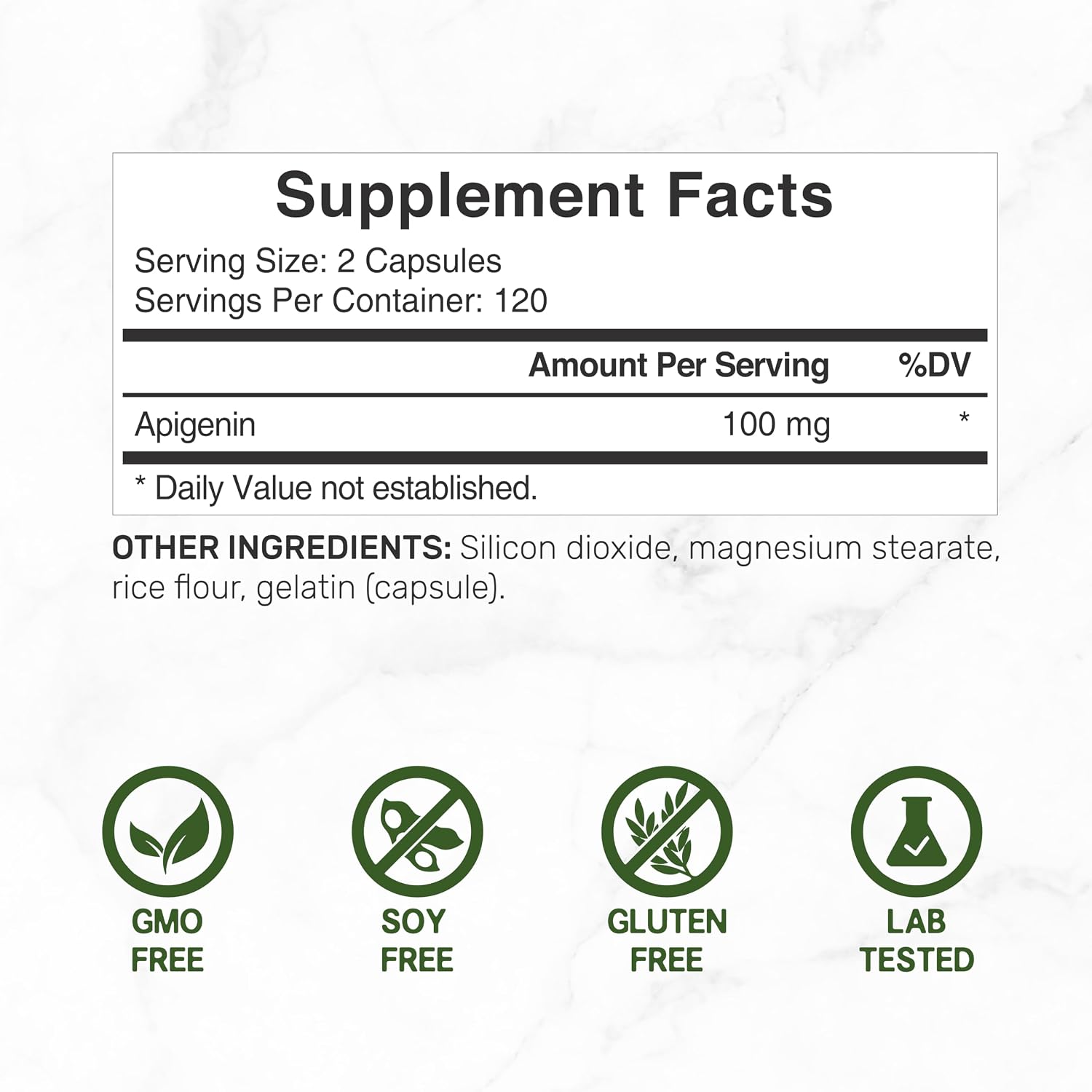 Detalle de Apigenin Supplement 100 mg Per Serving