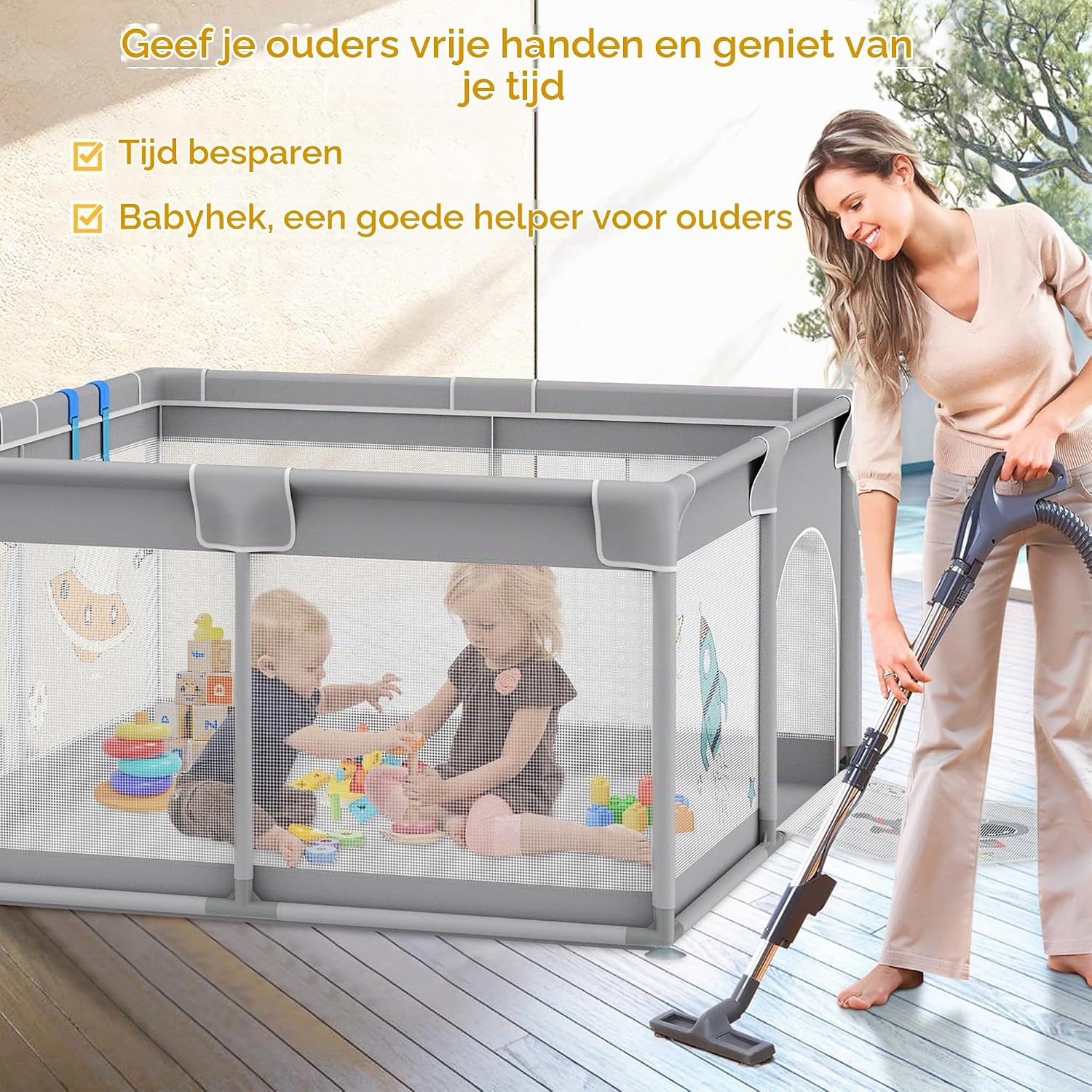 Detalle de UISEBRT babybox 127 x 127 x 68 cm met ademend net en 50 ballen