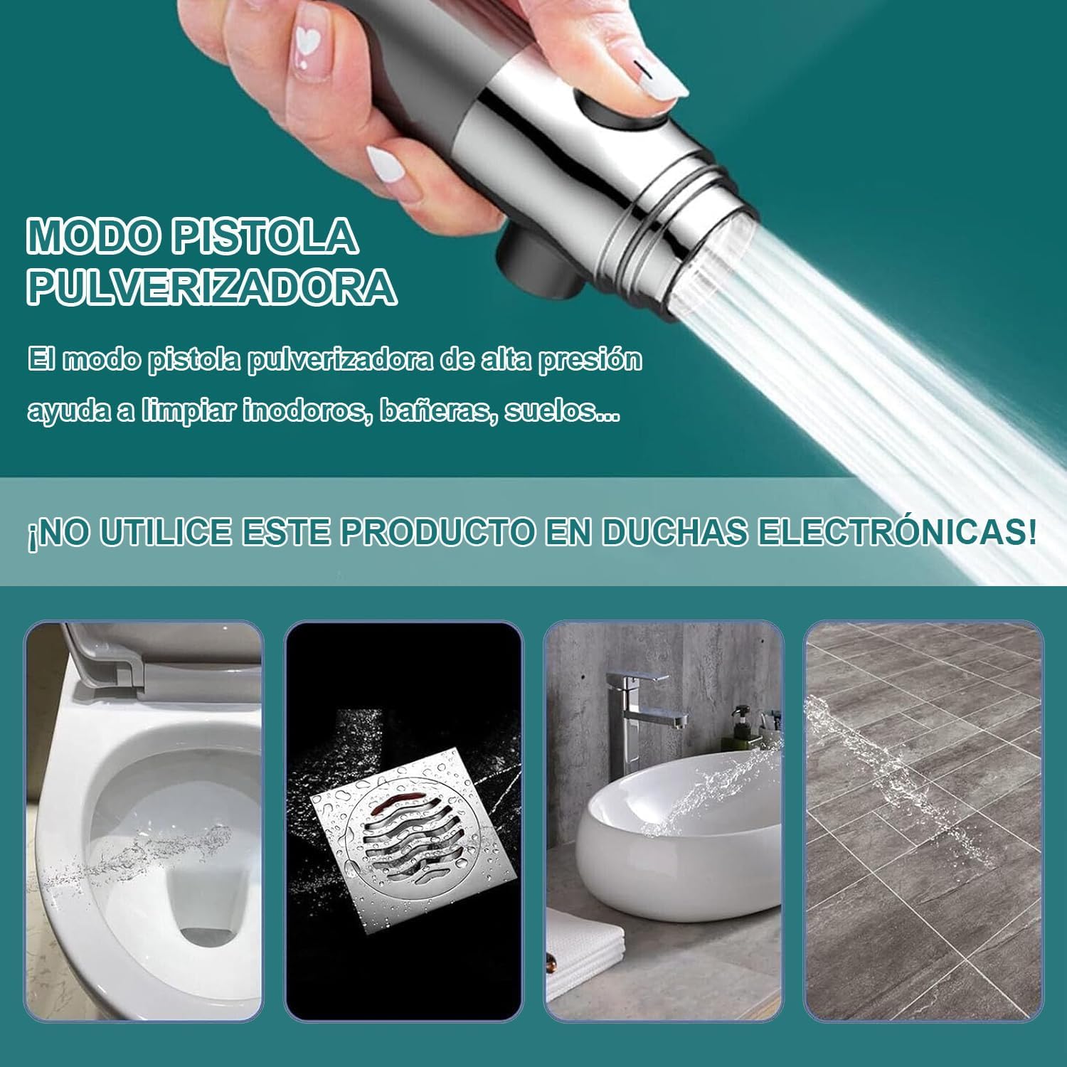 Detalle de Soidtwer Alcachofa de Ducha con Filtros y 4 Modos (Gris) – Alta Presión, Manguera de 1.5 m