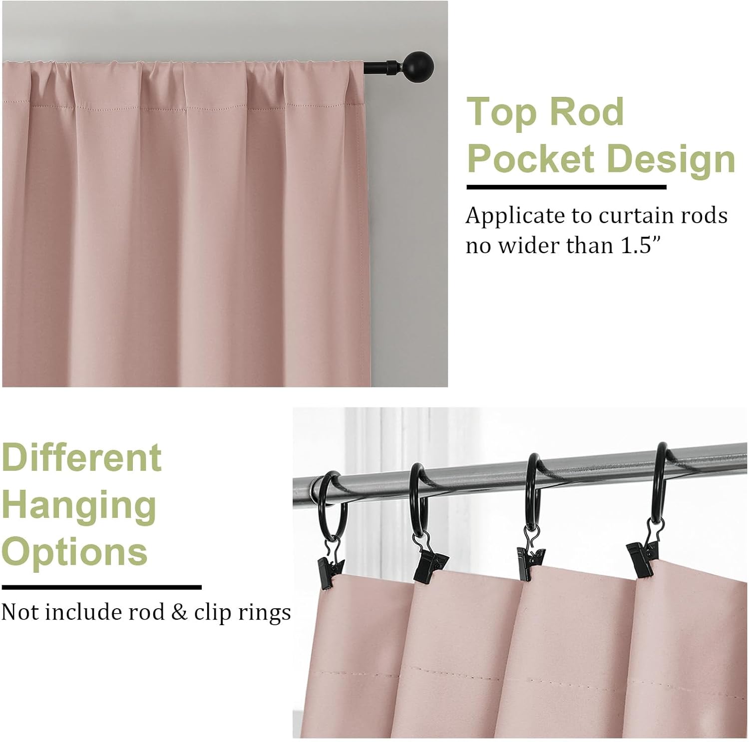 Thumbnail 4 de OWENIE Sally Blush Pink Blackout Curtains for Bedroom 2 Panels 🌟