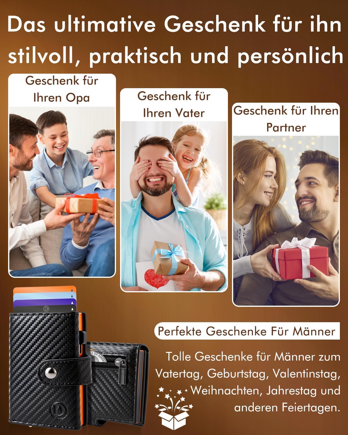 Thumbnail 6 de Dinghao Herren-Geldbörse mit Münzfach & RFID-Schutz – Slim Wallet fürs Kartenetui