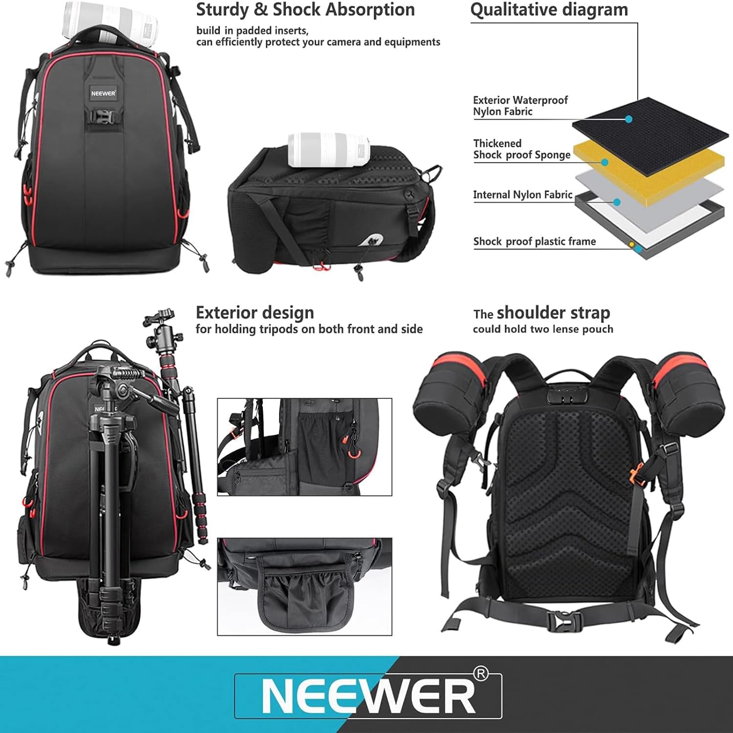 Thumbnail 5 de NEEWER Étui rembourré pour appareil photo avec serrure à combinaison – sac imperméable anti-chocs pour DSLR, accessoires et DJI Phantom