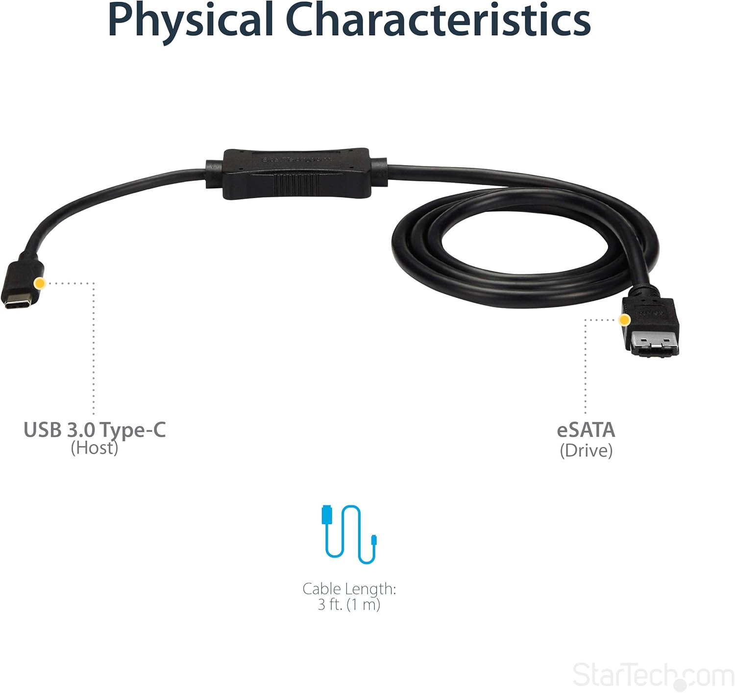 Thumbnail 4 de StarTech.com USB-C to eSATA Cable (USB 3.0 to eSATA Converter) for HDD/SSD/ODD, 3 ft/1m, 5 Gbps – USB3C2ESAT3