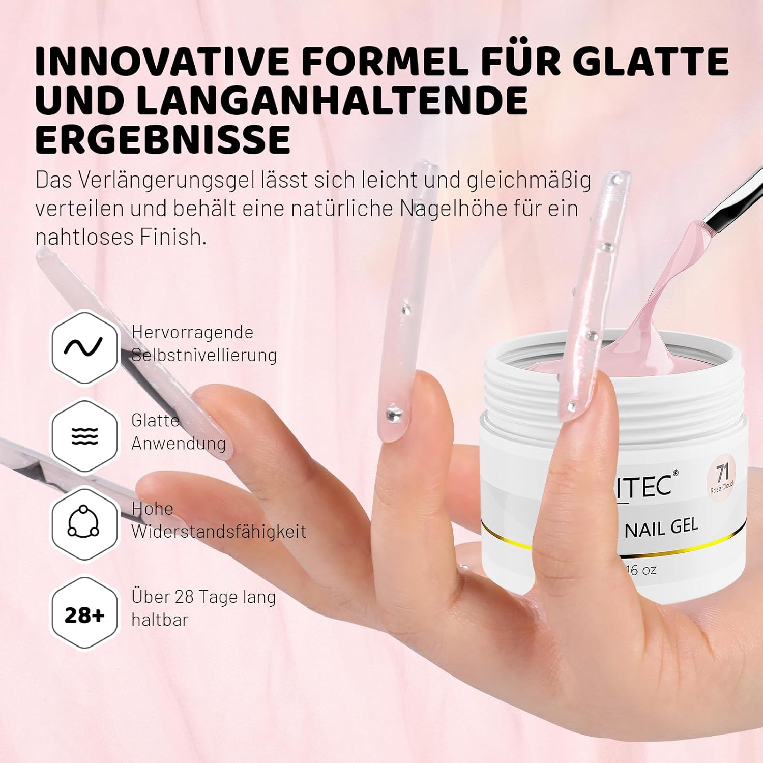 Detalle 2 de Aokitec Aufbaugel für Gelnägel – Nude Builder Gel Set für Nagelverlängerung & Nail Art, 60 g