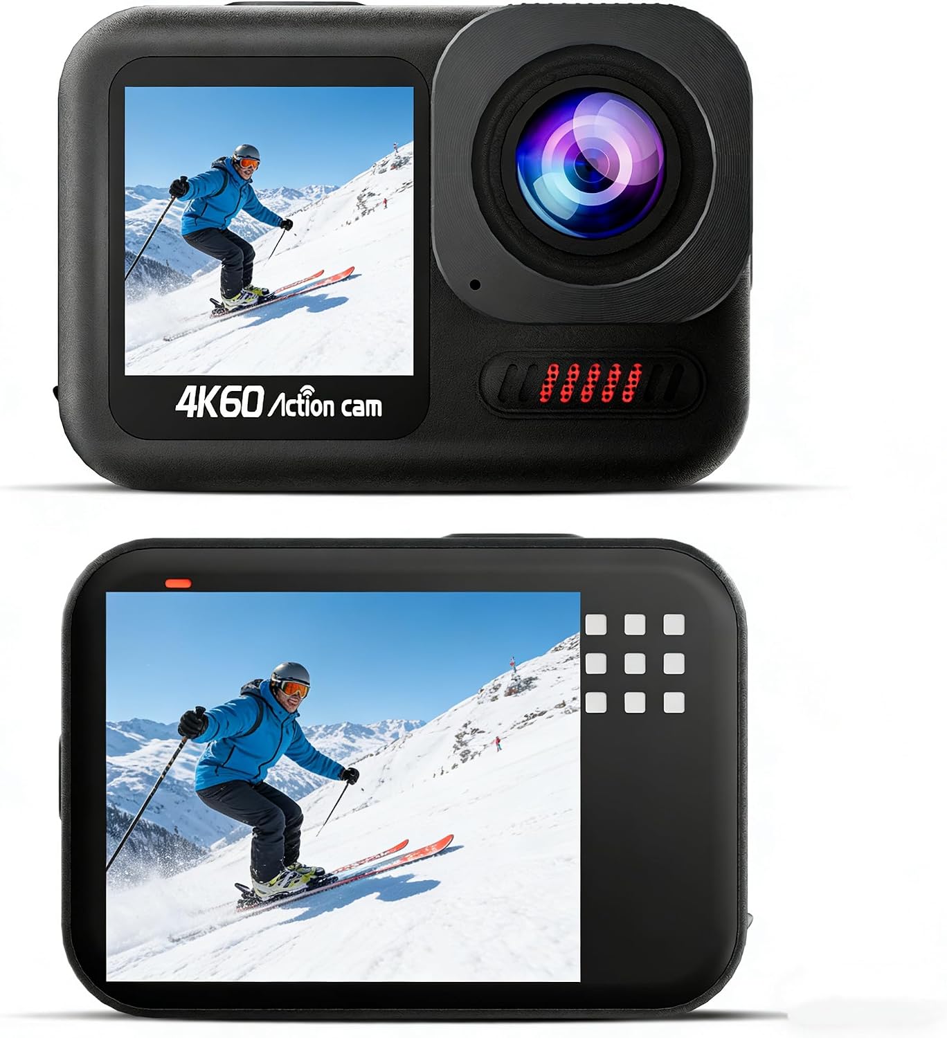 Detalle de Action Cam 4K60FPS Doppio Schermo, 64MP, Impermeabile fino a 15 m con 2 Batterie e Telecomando – la tua compagna d’avventura