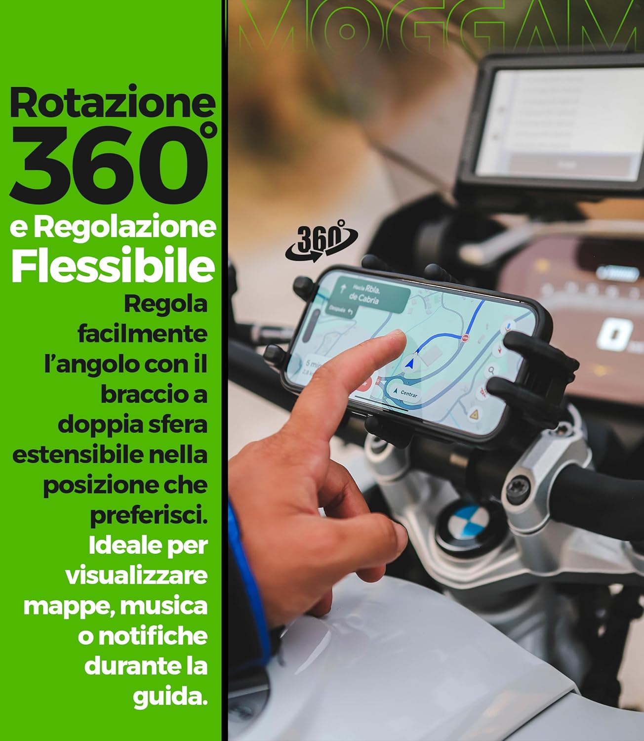 Thumbnail 2 de MOGGAM Porta Cellulare Moto Antivibrazione – Supporto rugged per manubrio 22–32 mm, 5.4–7.2 pollici
