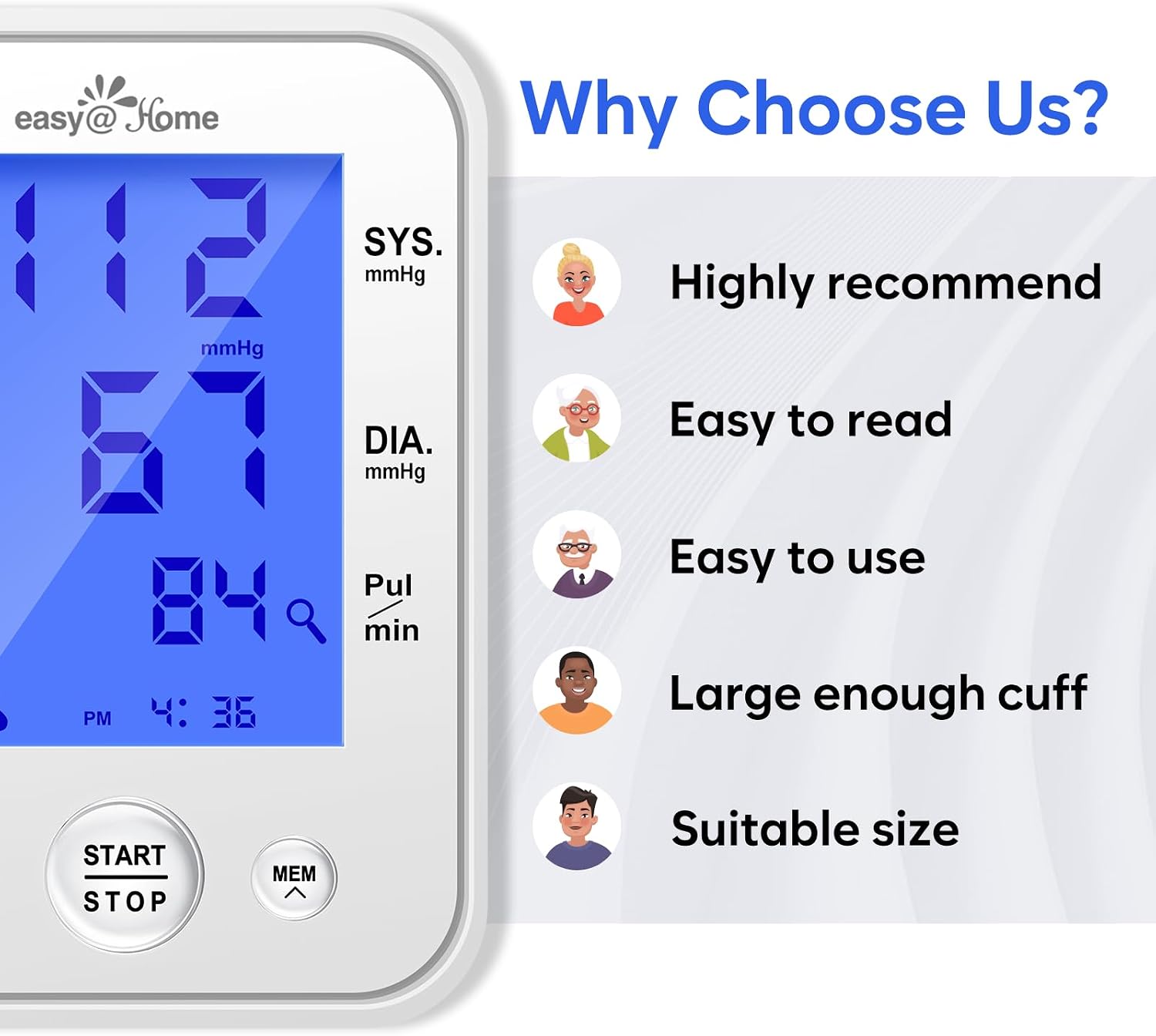 Detalle 1 de Easy@Home EBP-095 Upper Arm Blood Pressure Monitor, 3-Colour Display