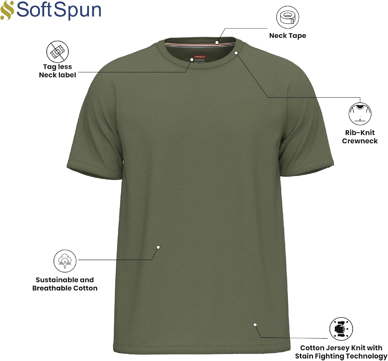Thumbnail 5 de 6 Pack T Shirts for Men UK 100% Cotton – SoftSpun Premium Plain Crew Neck Multipack