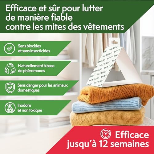 Detalle 2 de PATTLER Anti Mites Textiles avec Phéromones – 8 Pièces, Pièges Adhésifs pour Armoire et Penderie