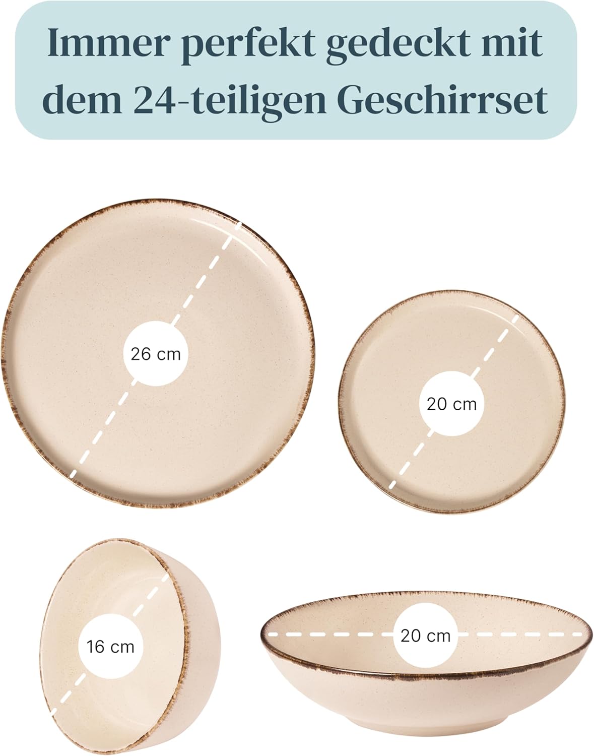 Detalle de Steingut Geschirrset Rustic 24-tlg. für 6 Personen – Pure Living in Beige
