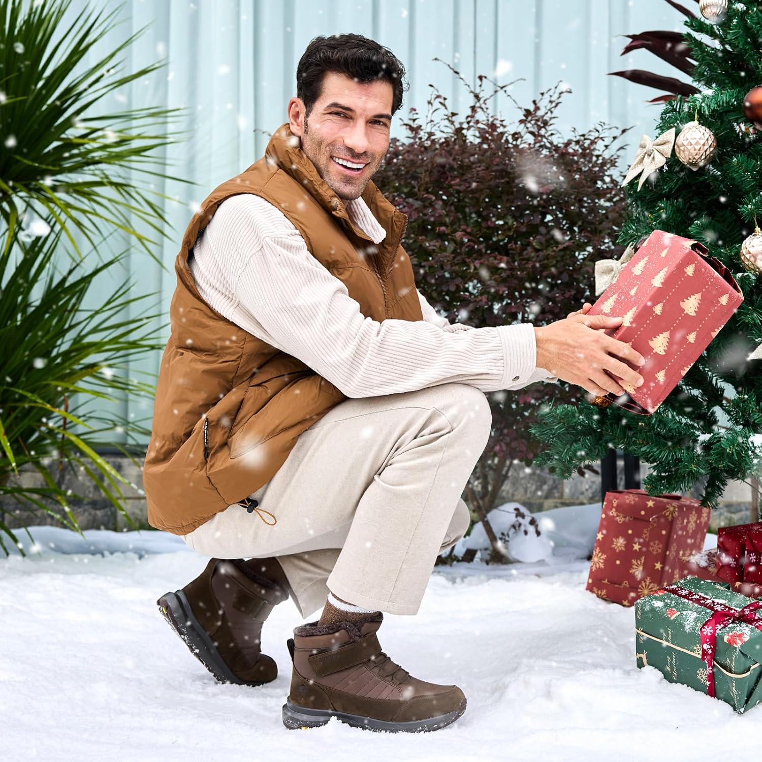 Detalle de FitVille Winterstiefel Herren Extra Weit – Klettverschluss, rutschfeste Sohle, warm gefüttert