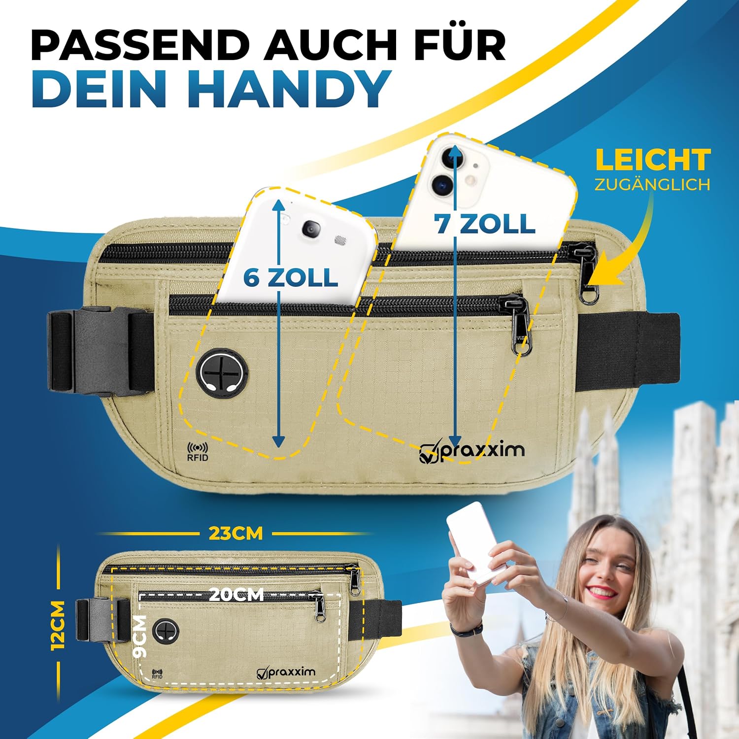 Detalle 2 de praxxim Die Bauchtasche Diebstahlsicher