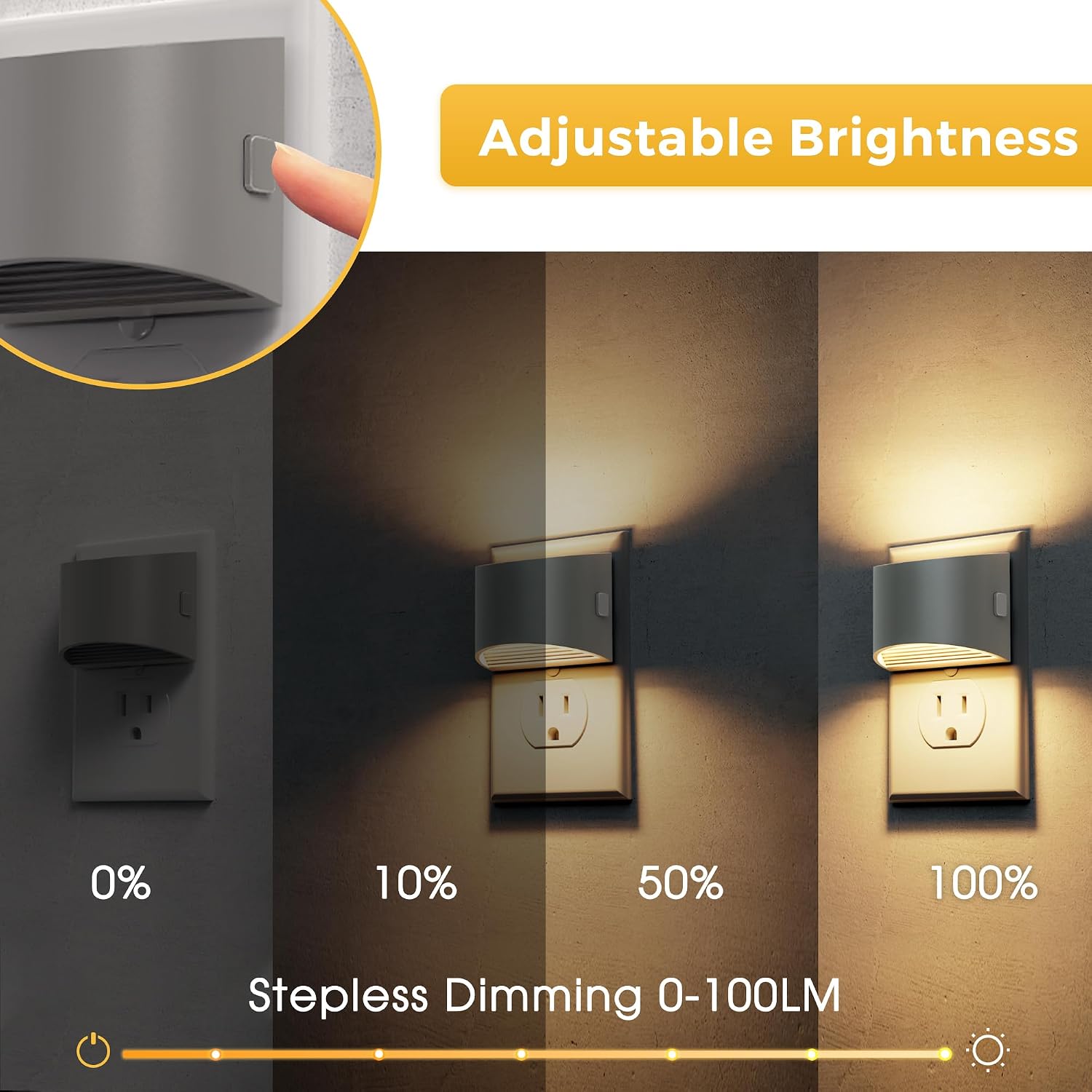 Detalle de L LOHAS LED GY10702ZGY1US-2 Plug-In Night Lights, 3-Level Dimming, 3000K, 2-Pack