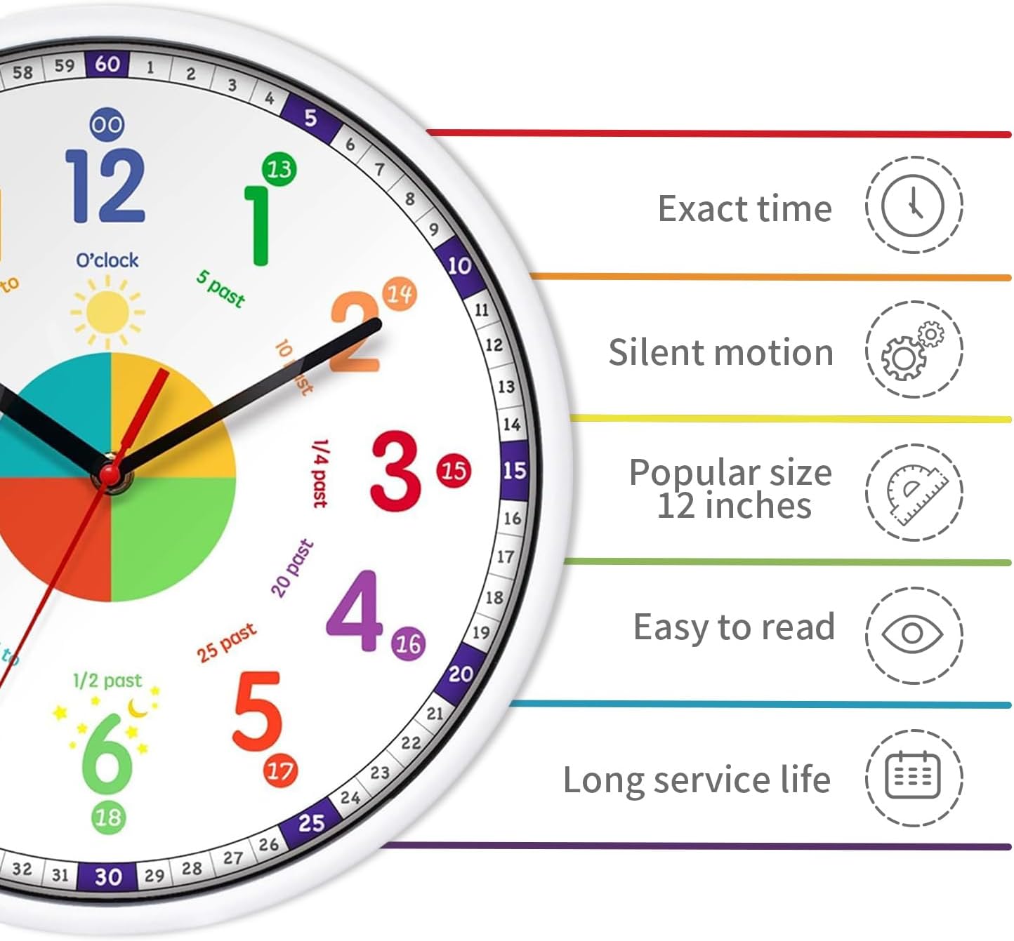 Thumbnail 3 de Kids wall clock 12 inch non ticking