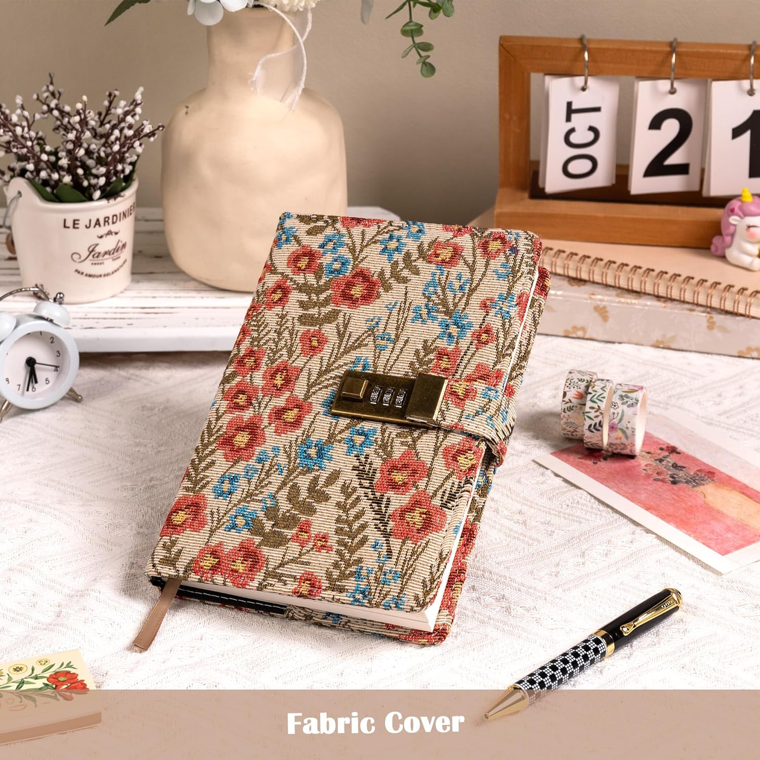 Thumbnail 6 de TIEFOSSI Embroidered Diary with Lock — A5 Hardback Journal for Thoughtful Writing