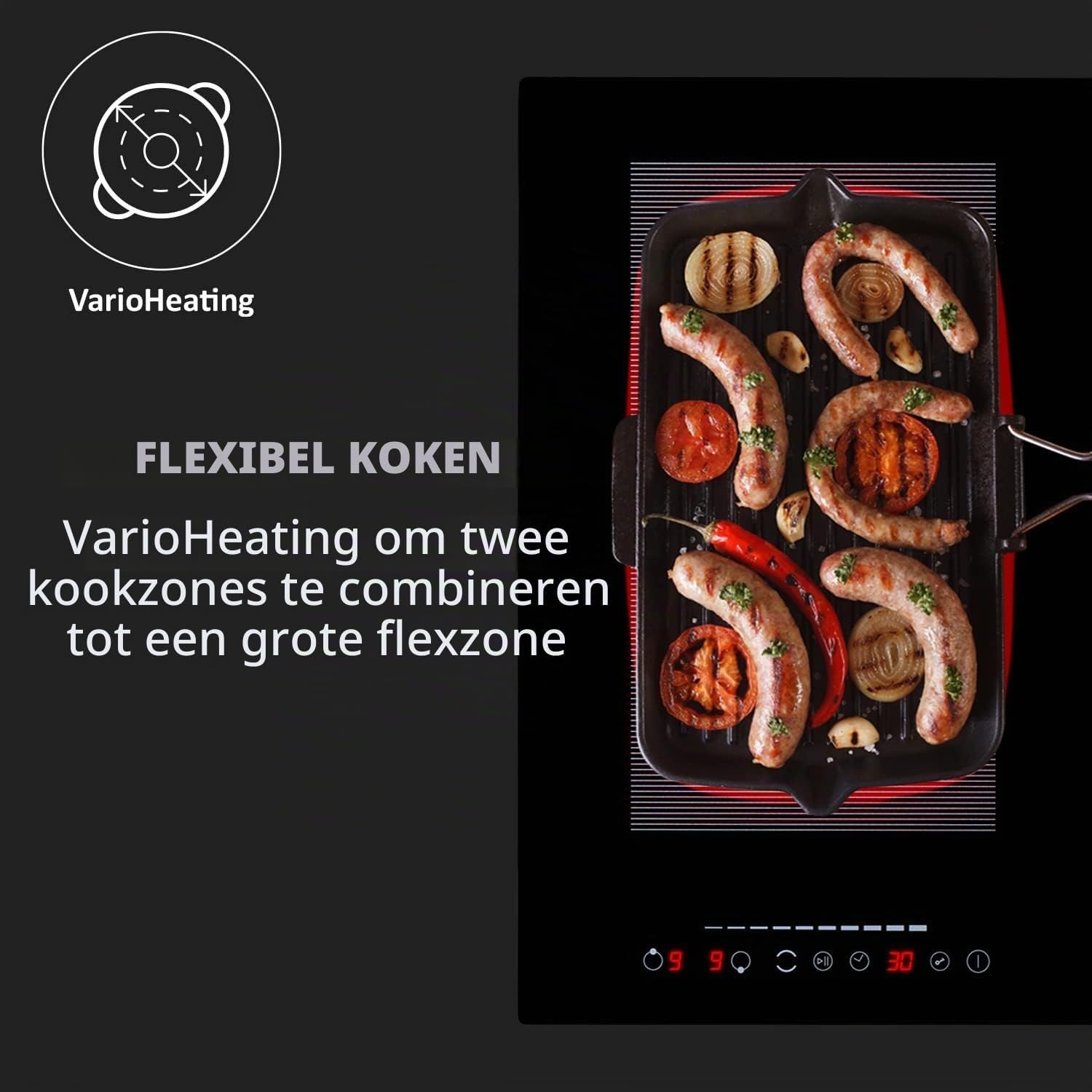 Detalle de Klarstein CGCH3-FullHouse-2.0 inductiekookplaat met downdraft-afzuiging en flexzone