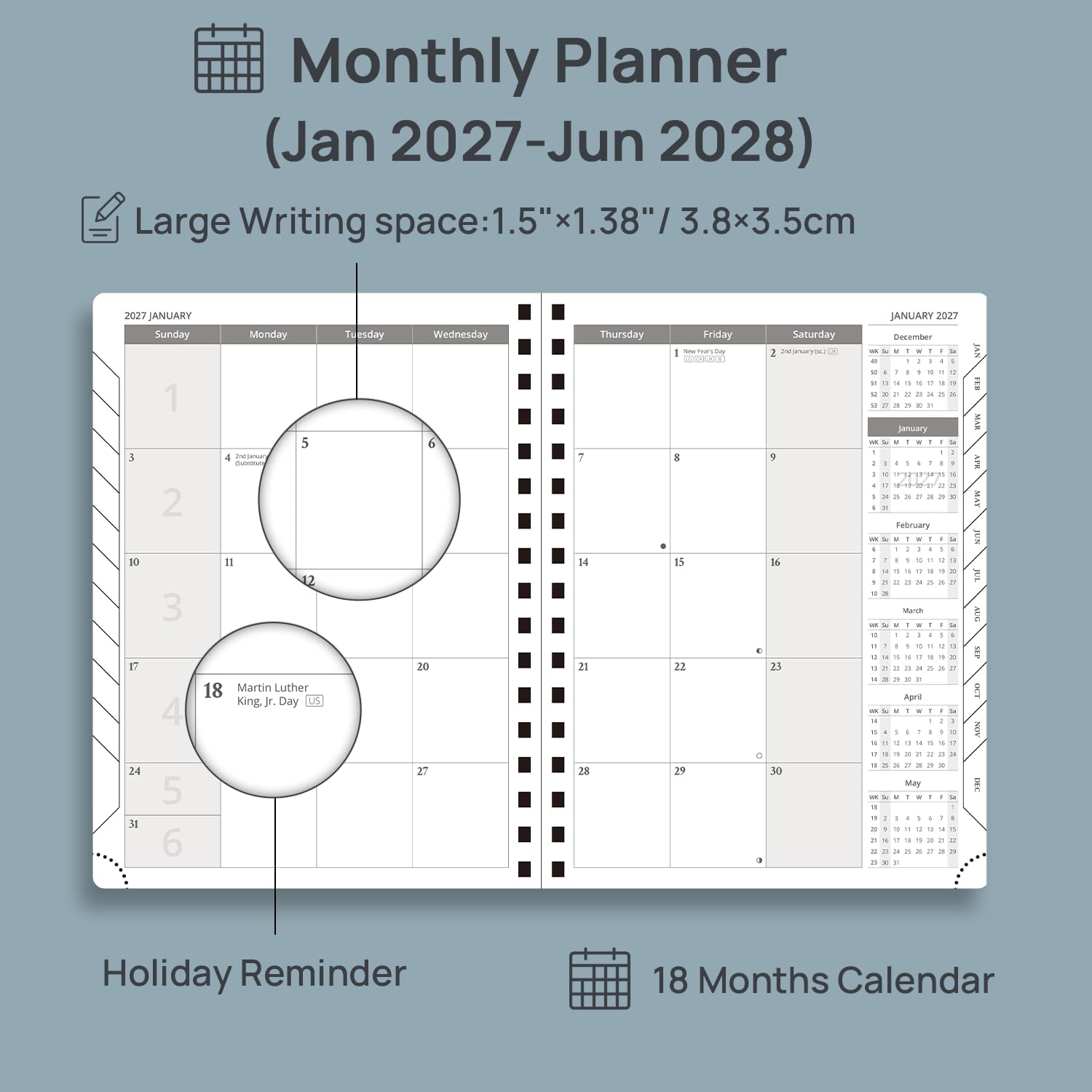 Detalle de POPRUN 2027–2028 Monthly Planner, 6.5 x 8.5-Inch, Green, 100 GSM Paper