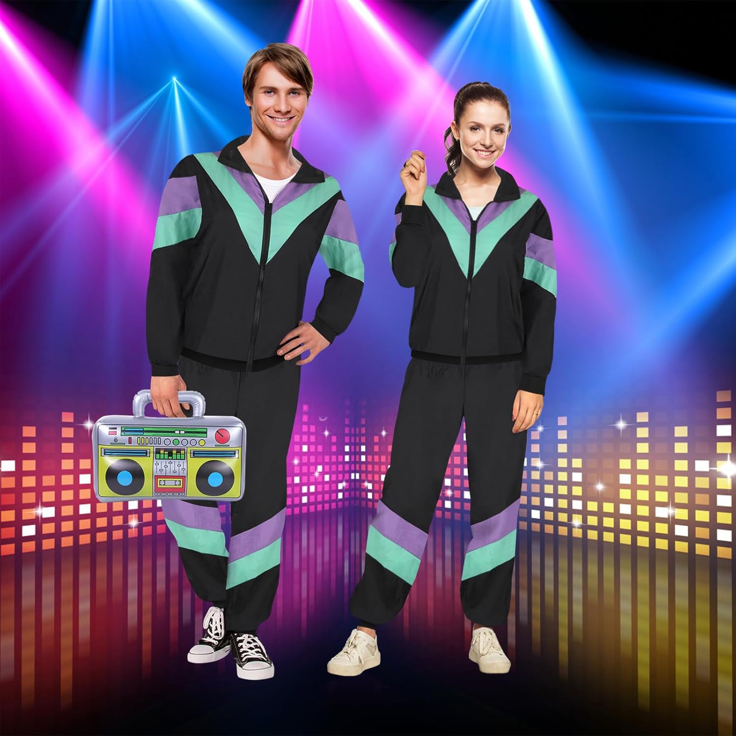 Thumbnail 2 de YADODO Costume années 80/90 chándal : veste + pantalon avec accessoires disco rétro