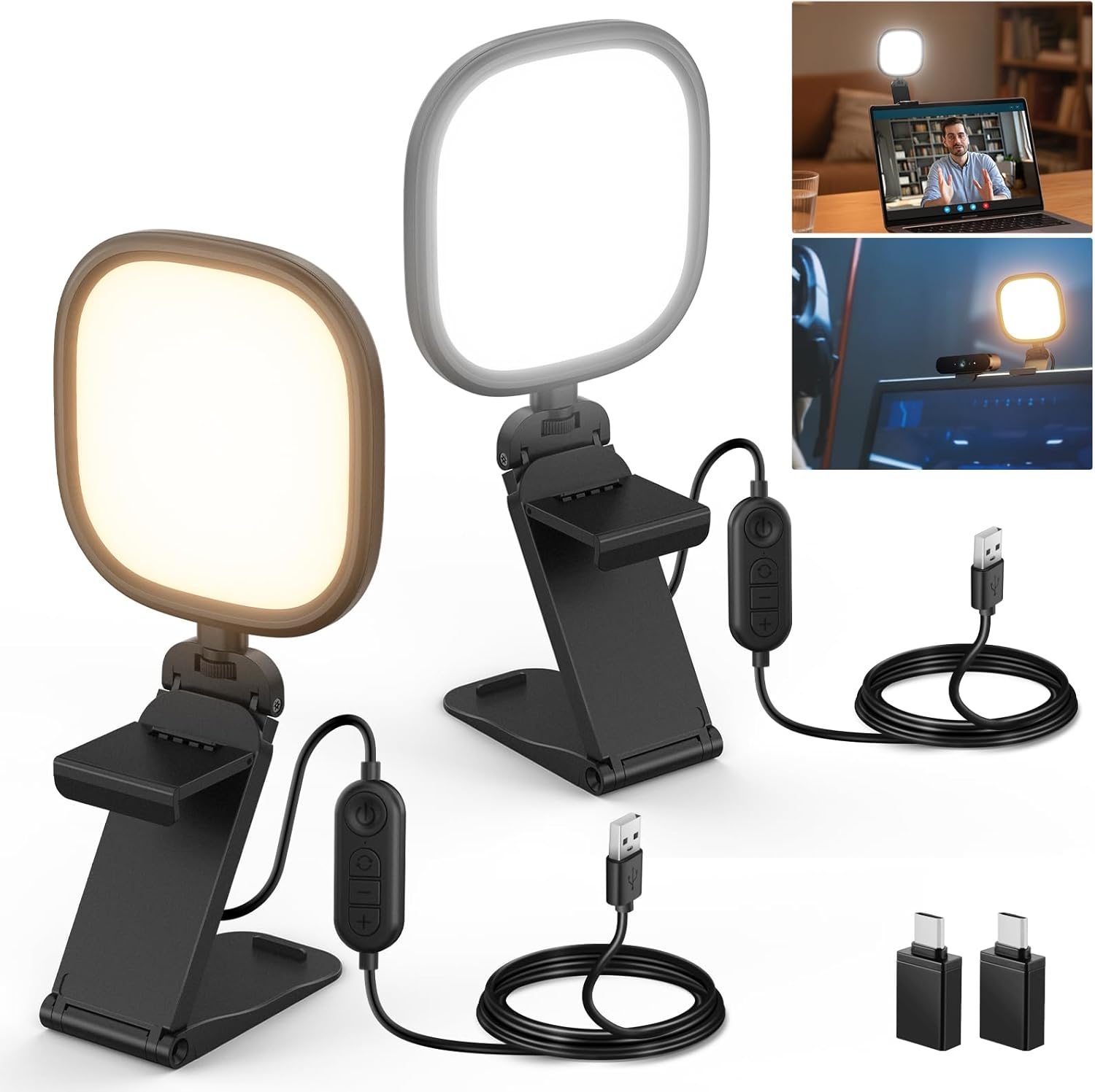 Detalle de NEEWER BASICS NL10 2-Pack 5" 10W Bi-Colour LED Streaming Lights for Monitor & Desk, CRI95 Edge-Lit USB