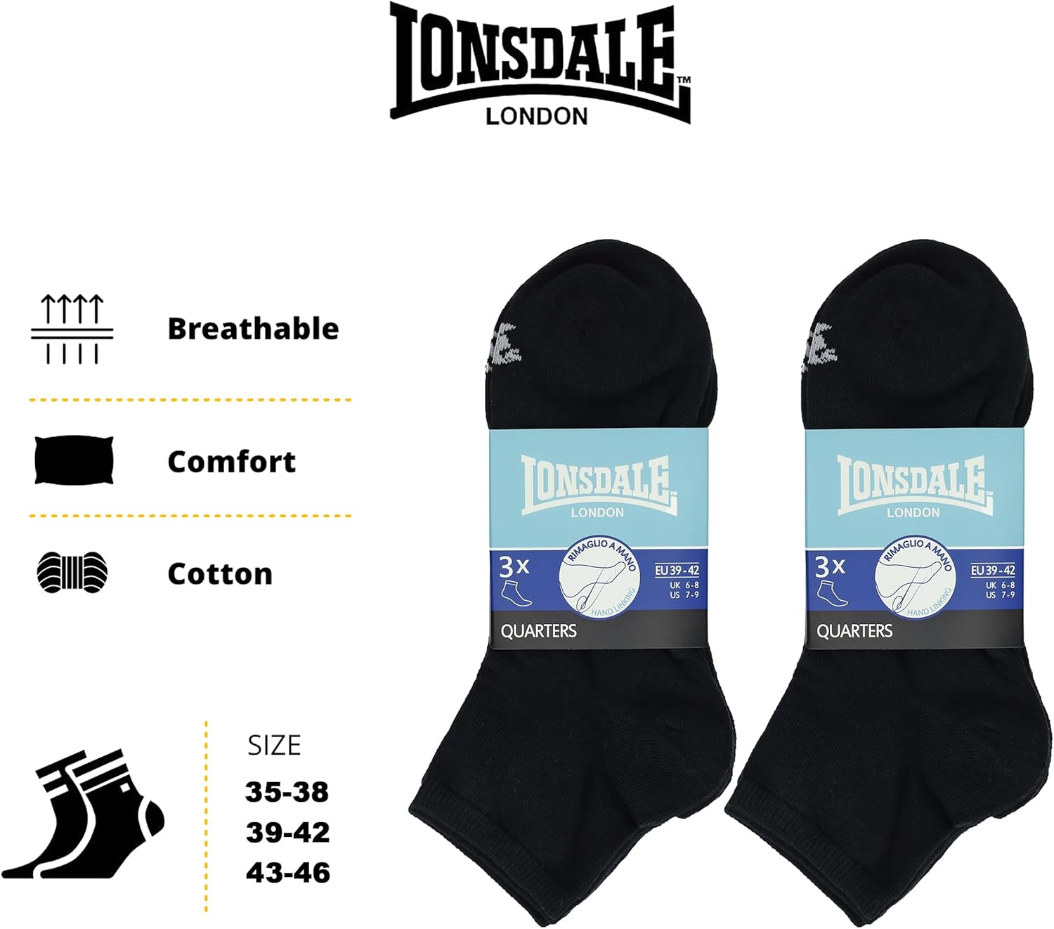 Thumbnail 3 de Lonsdale 6 paia calzini corti quarter in cotone traspirante (uomo/donna)