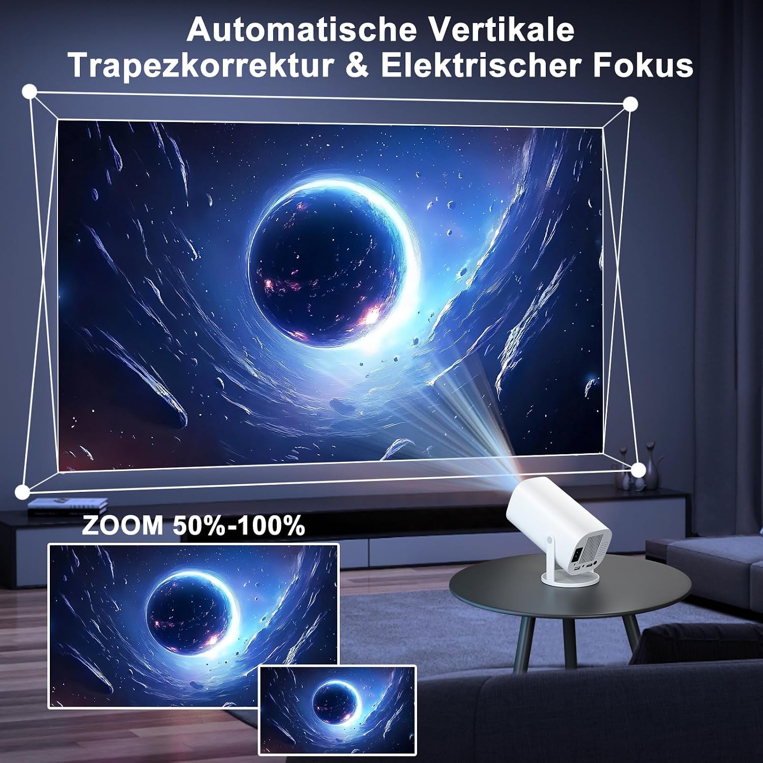 Detalle de Mini Beamer – Smart Projektor Full HD 1080P mit WiFi 6, Bluetooth 5.2 und Android-TV