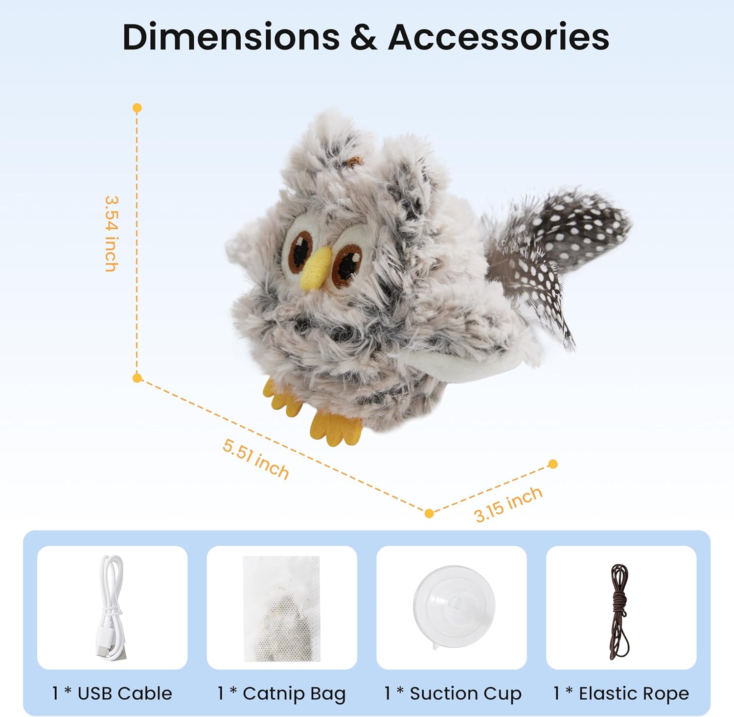 Thumbnail 6 de ZOMISIA Interactive Cat Toys flapping bird & owl toy (touch activated, rechargeable, grey)