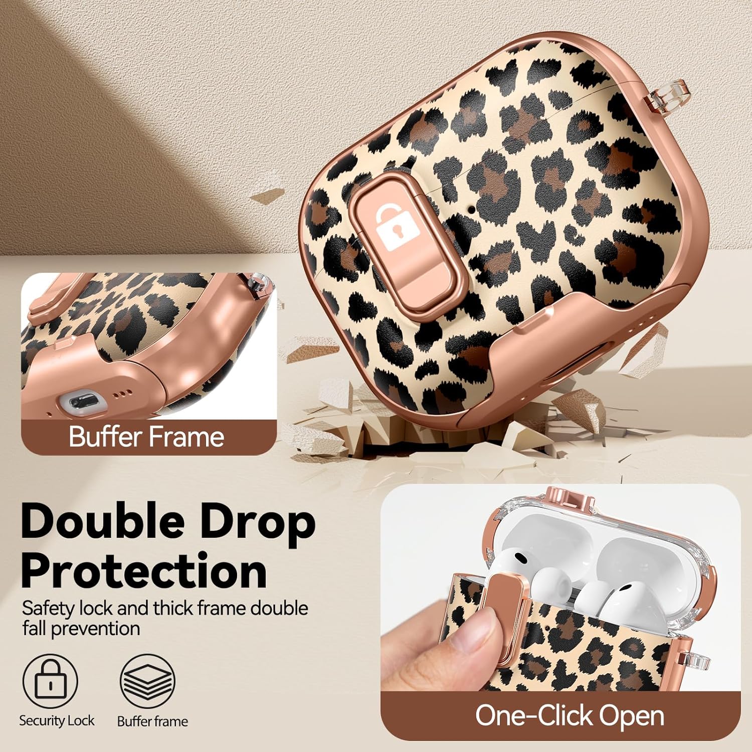 Thumbnail 2 de Polislime AirPods Pro 3 Case (2025) with Safety Lock, Phone Stand & Leopard Print