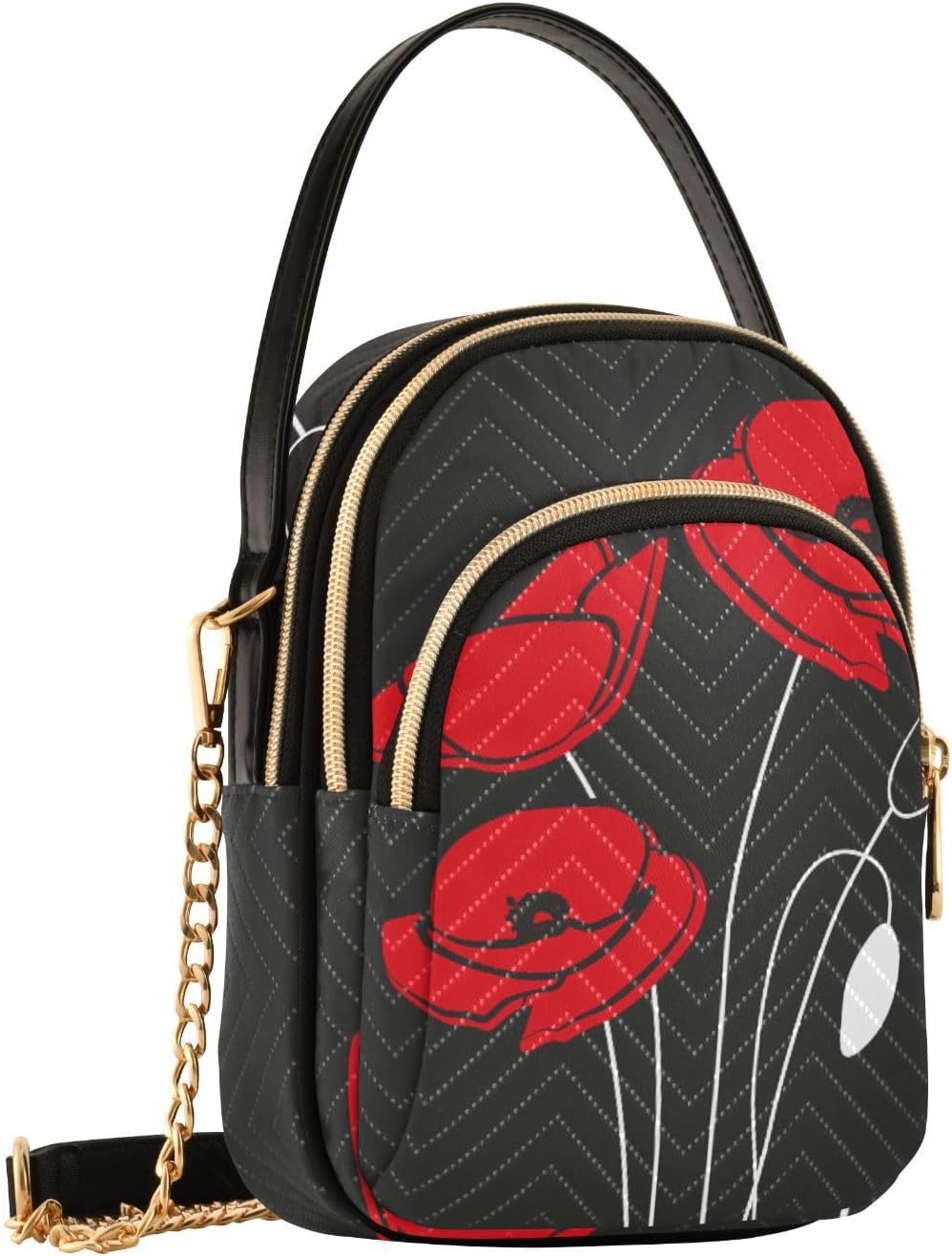 Detalle de Mnsruu Crossbody Bag for Women – Red Poppy on Black, Compact Yet Practical