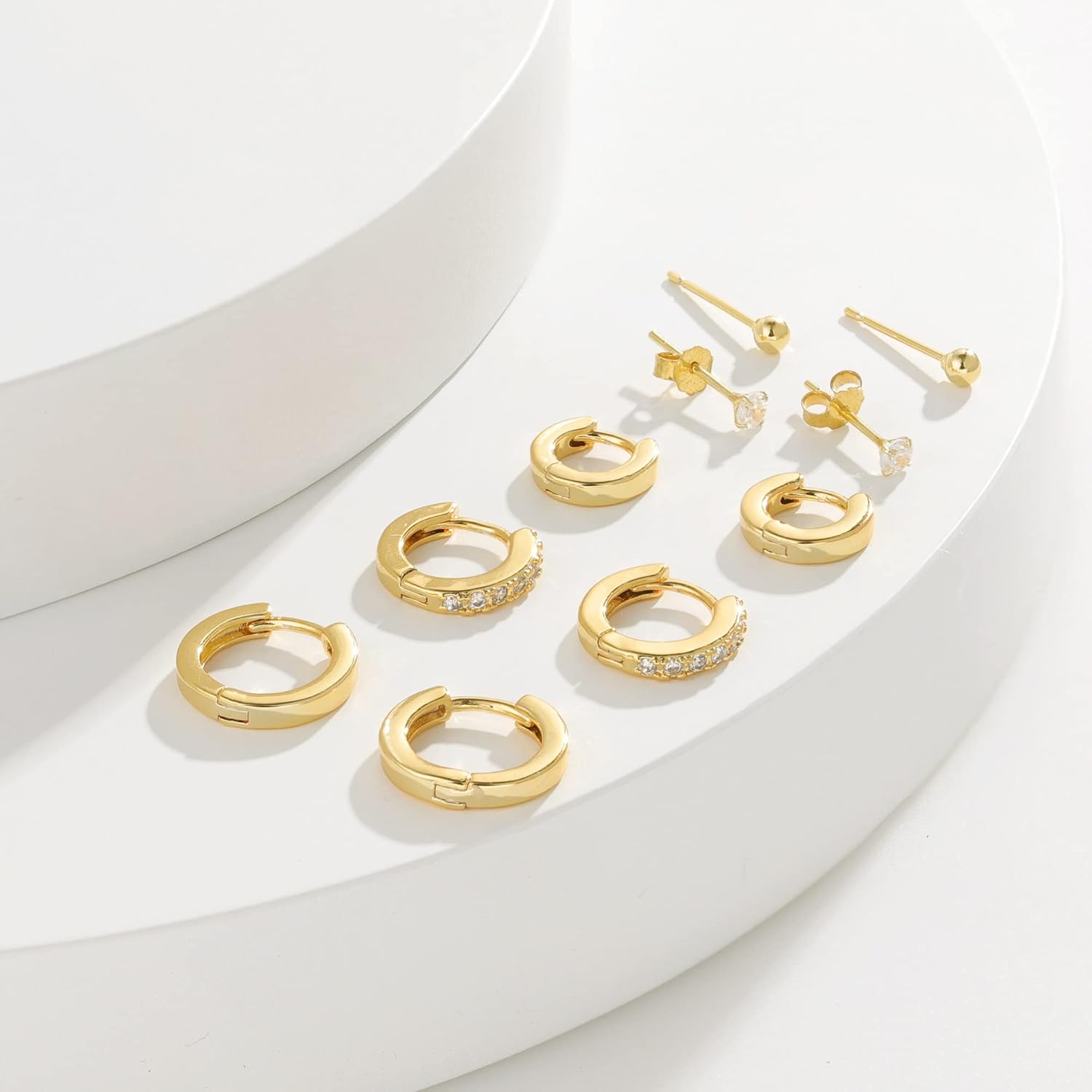 Thumbnail 1 de MOROTOLE 4 Paar kleine Creolen – Huggie-Set aus 18 Karat Gold/Silber, CZ-inlay, 6–14 mm