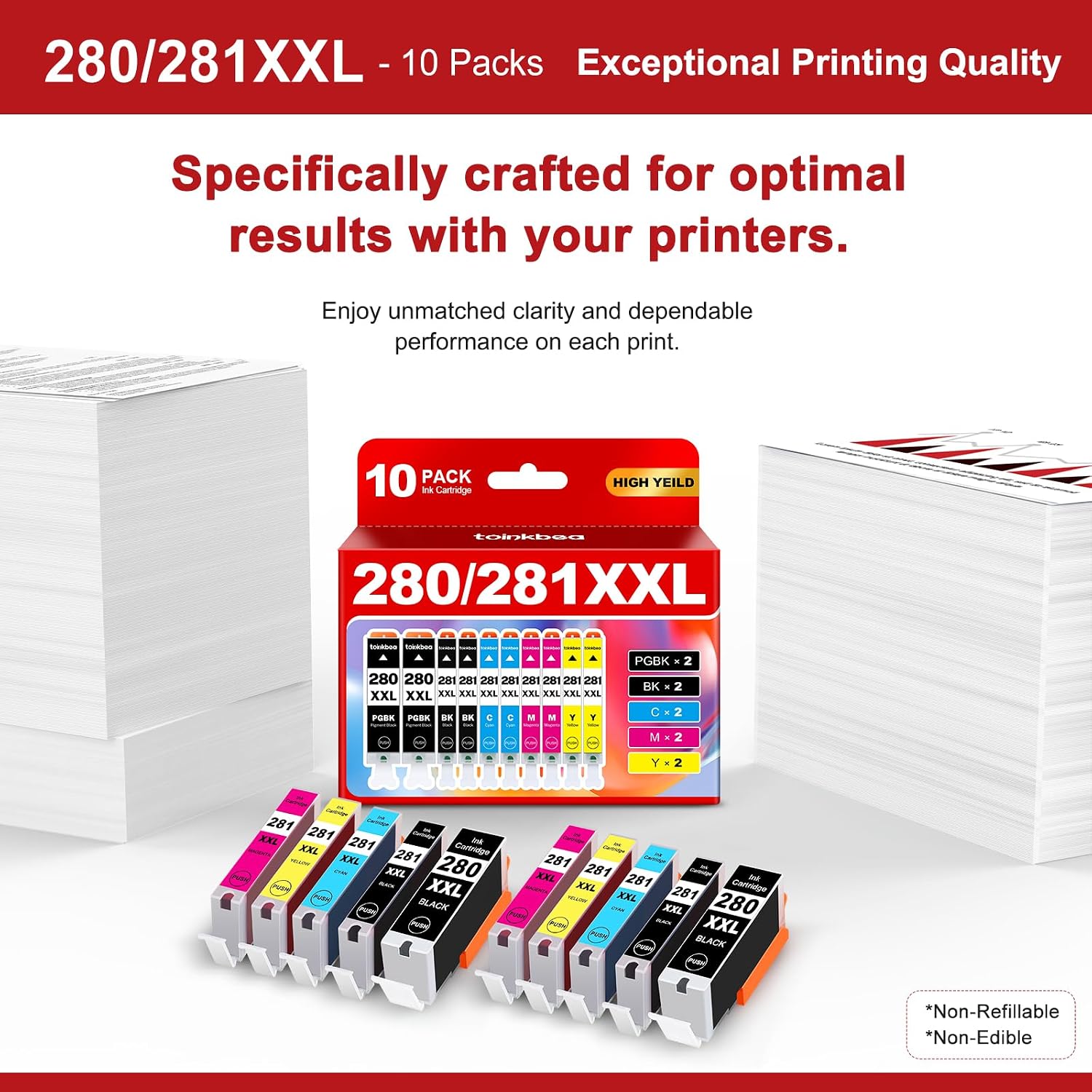 Detalle de toinkbea PGI-280XXL CLI-281XXL Compatible Ink Cartridges, 10-Pack