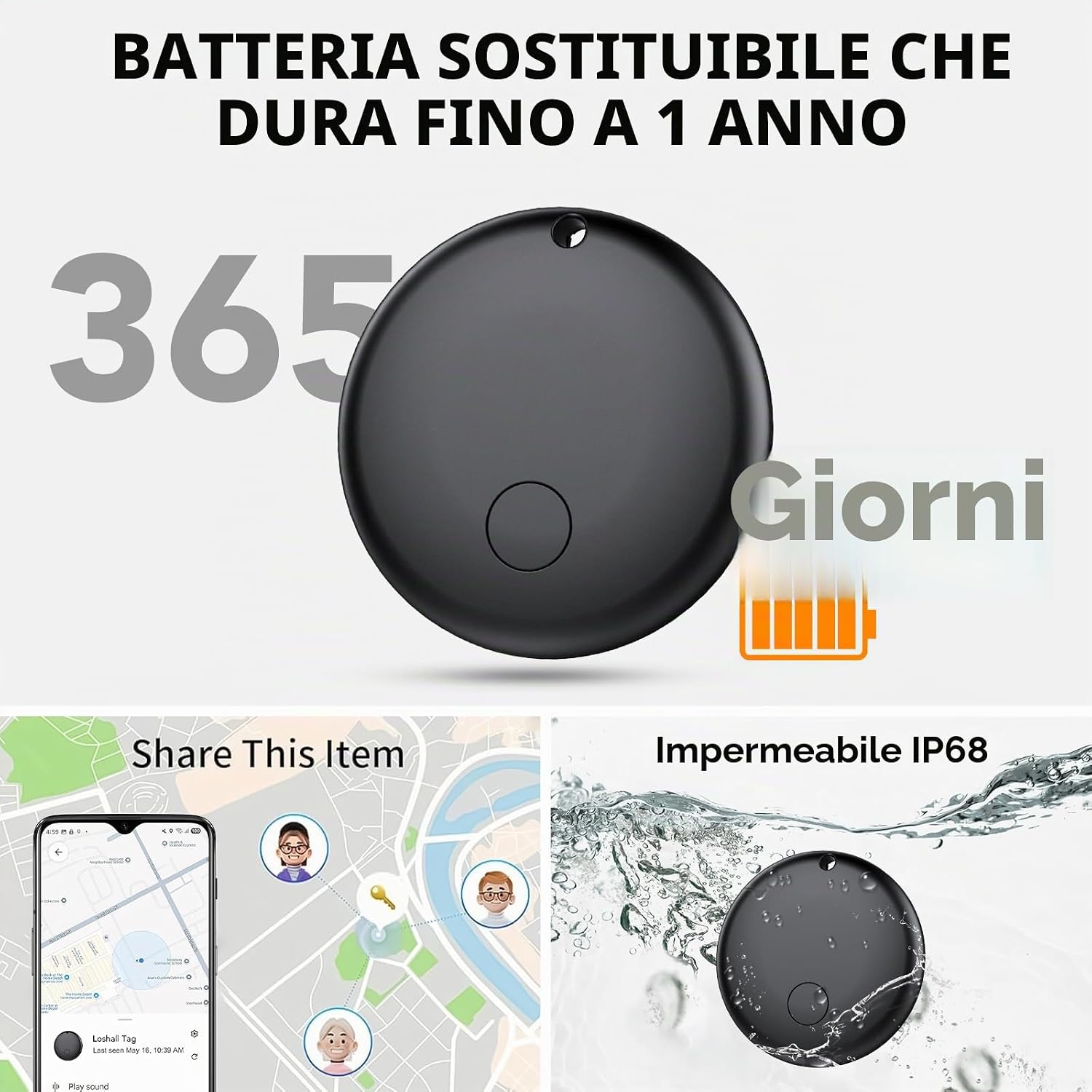 Detalle 2 de Android Smart Tag di Ajblg: Tracker Bluetooth IP68 con Find Hub di Google, impermeabile e batteria CR2032 sostituibile