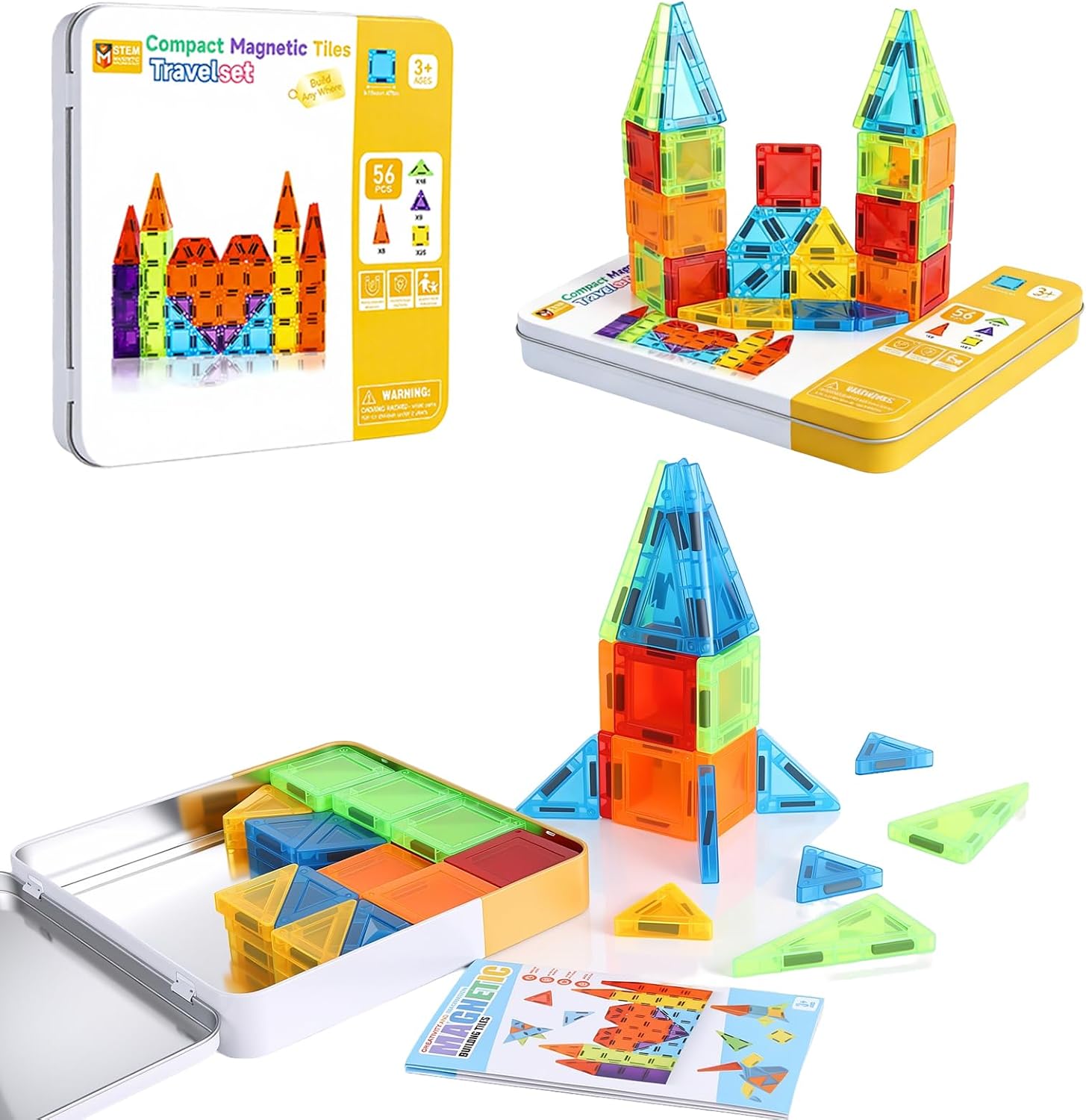 Thumbnail 6 de MEESHEEP 56PCS Mini Magnetic Tiles with Tin – Travel-Ready Educational Building Set