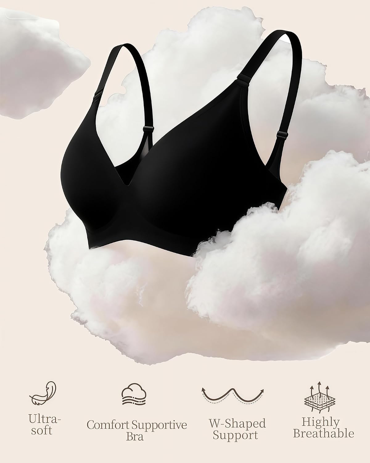 Detalle de Curlady Women’s Wireless Jelly Bra – seamless non-wired V-neck bralette with soft support