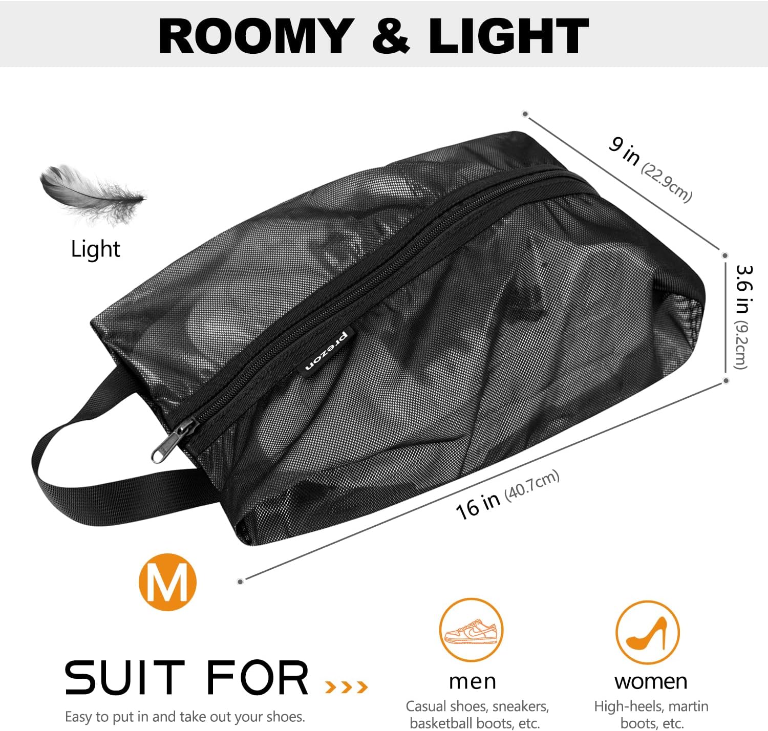 Detalle de Prezon Sac à Chaussures de Voyage en Maille TPU imperméable – fermeture YKK et grande capacité