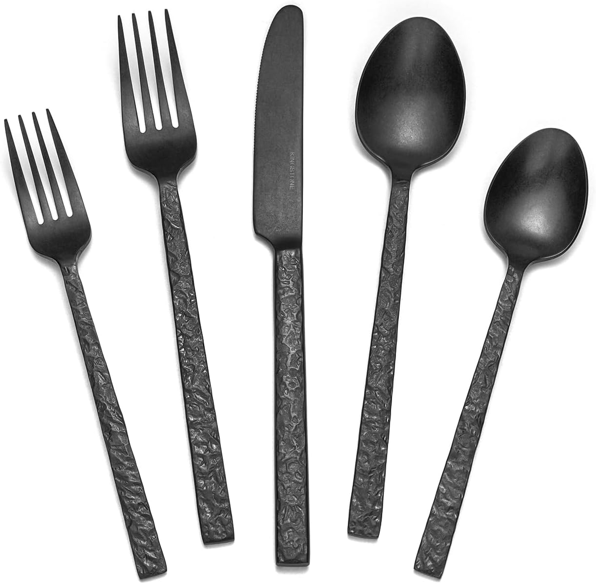 Detalle de KINGSTONE 30-Piece Black Hammered Silverware Set for 6 (18/10 Stainless Steel) — Dishwasher Safe