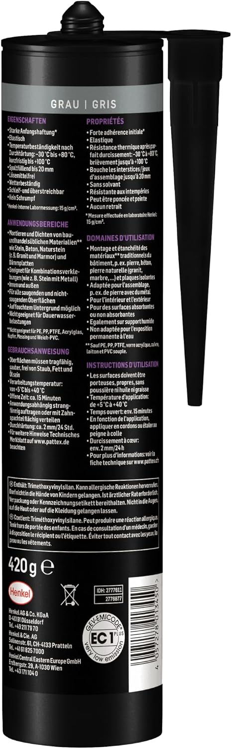 Thumbnail 1 de Pattex Montage Stein – starker Montagekleber für Stein, Naturstein und Steinwerkstoffe (1x420 g)