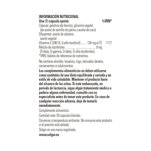 Thumbnail 1 de Solgar Vitamina E 200 UI, 50 cápsulas 💊