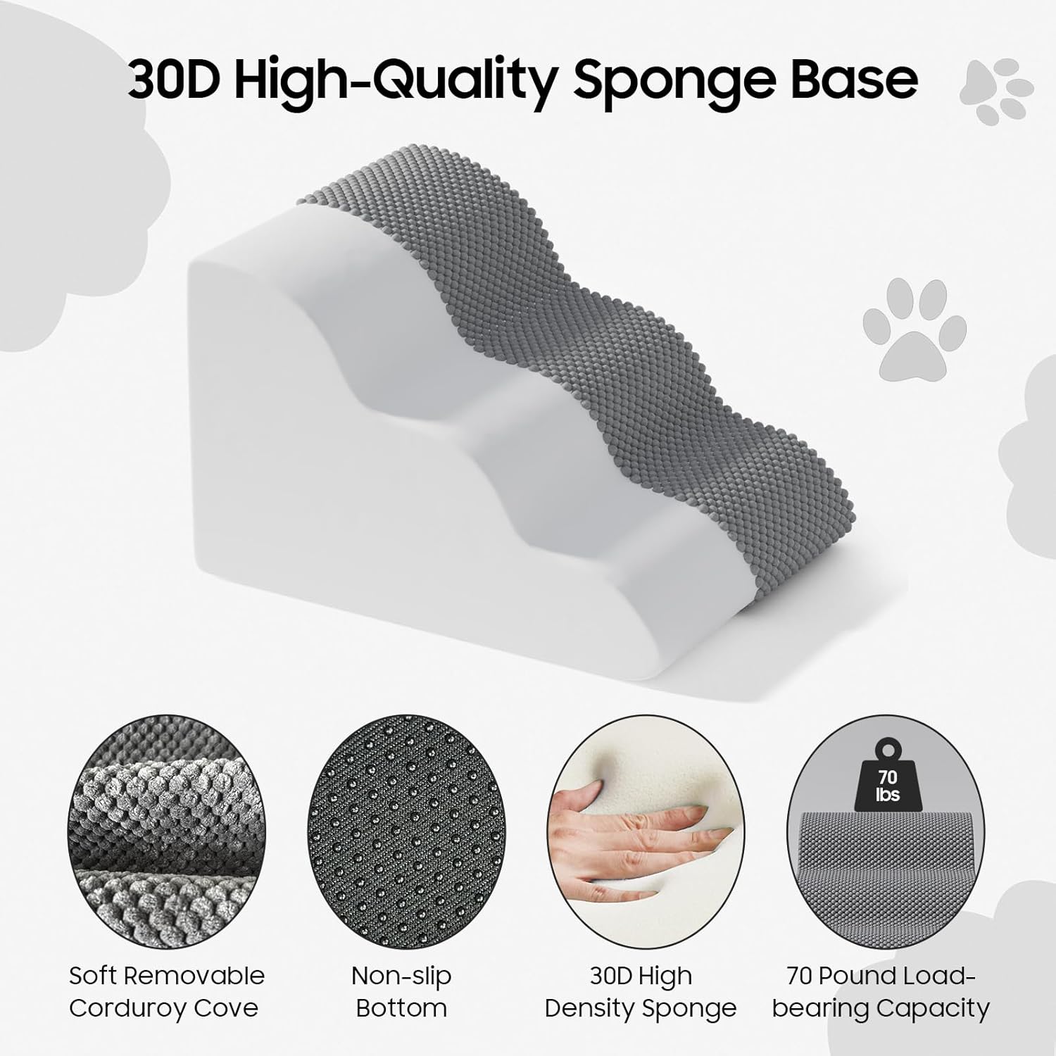 Thumbnail 3 de Pet Stairs for Small Dogs & Cats – Comfortable Curved Design, 3-Layer Foam with Waterproof Cover (Grey)