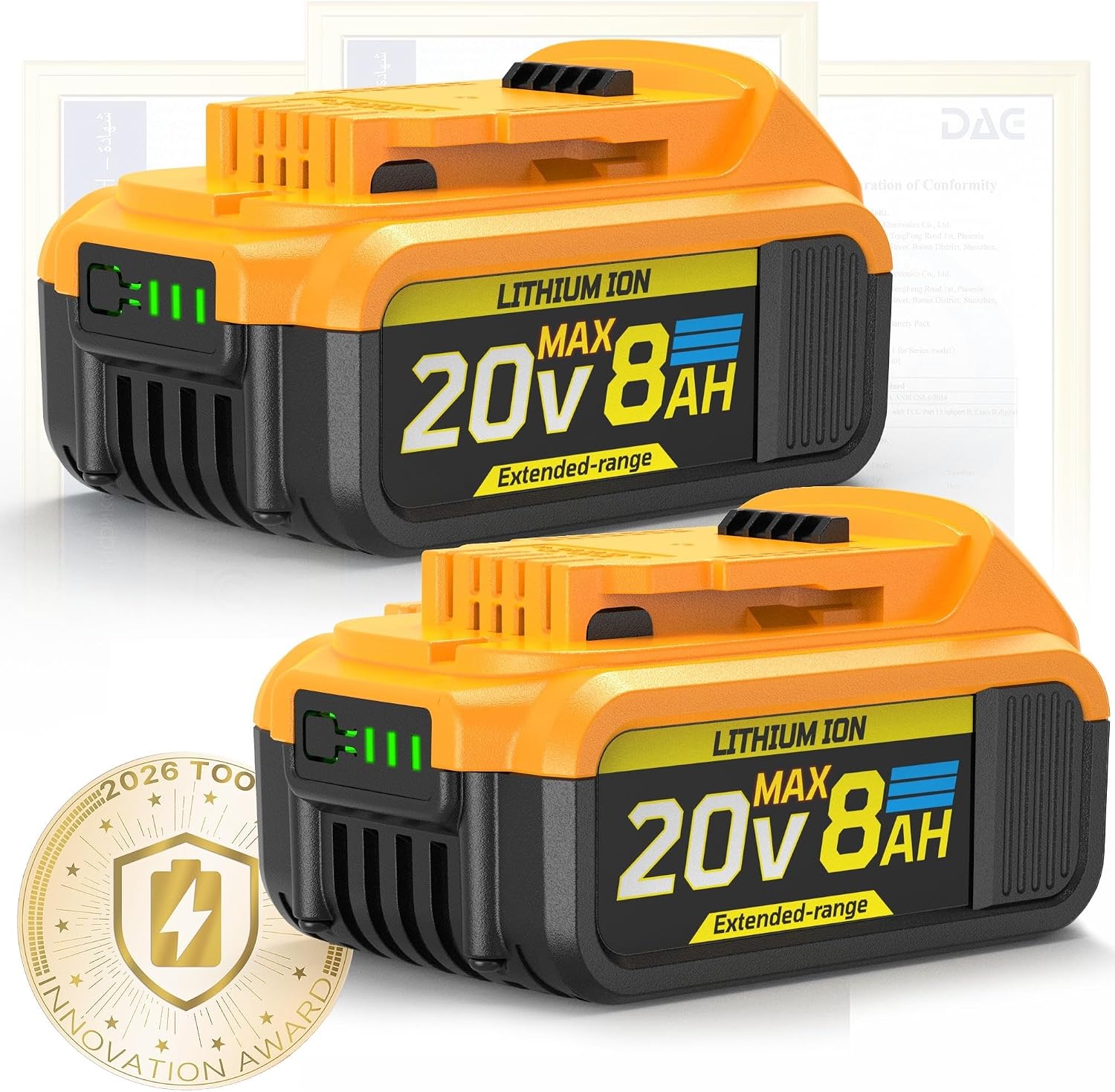 Detalle de VelgoNyx 8Ah 20V MAX Replacement Batteries, 2-Pack, Lithium-Ion