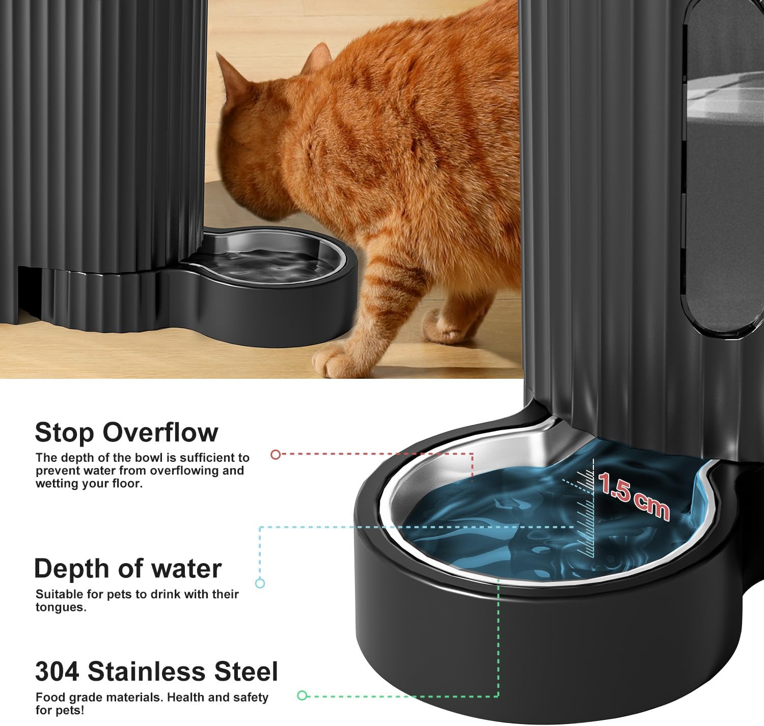 Thumbnail 4 de Gardner Pet 2 in 1 Gravity Automatic Cat Feeder & Water Dispenser (3L, 304 Stainless Steel Bowls) – No Electricity Required, Black