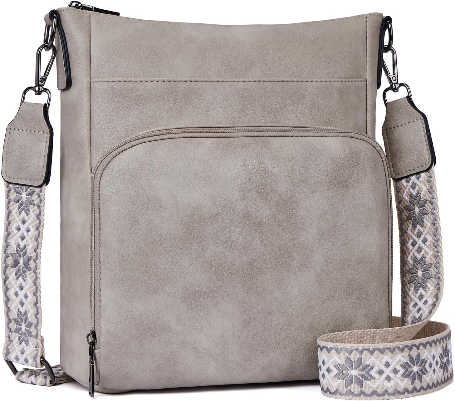 Detalle de Roulens crossbody bag for women with front zip wallet pocket and adjustable guitar-strap (vegan leather)