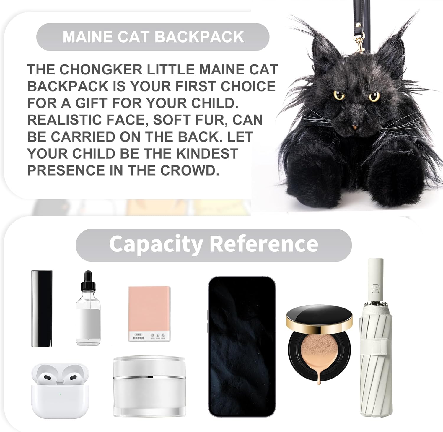 Thumbnail 6 de Chongker Stuffed Realistic Cat Plush Backpack